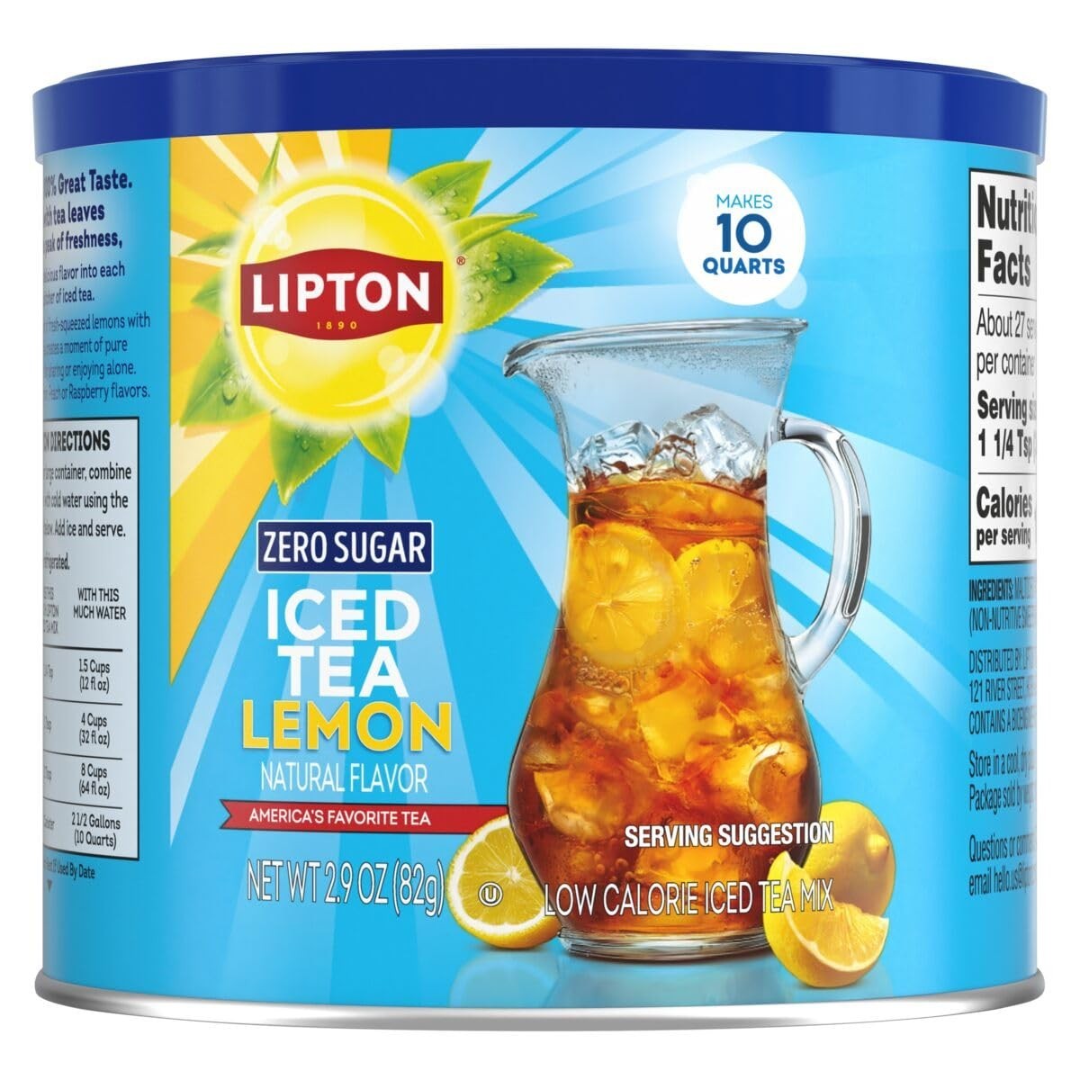 Lipton Zero Sugar Iced Tea Mix, Lemon Flavor Black Iced Tea, Makes 10 Quarts …