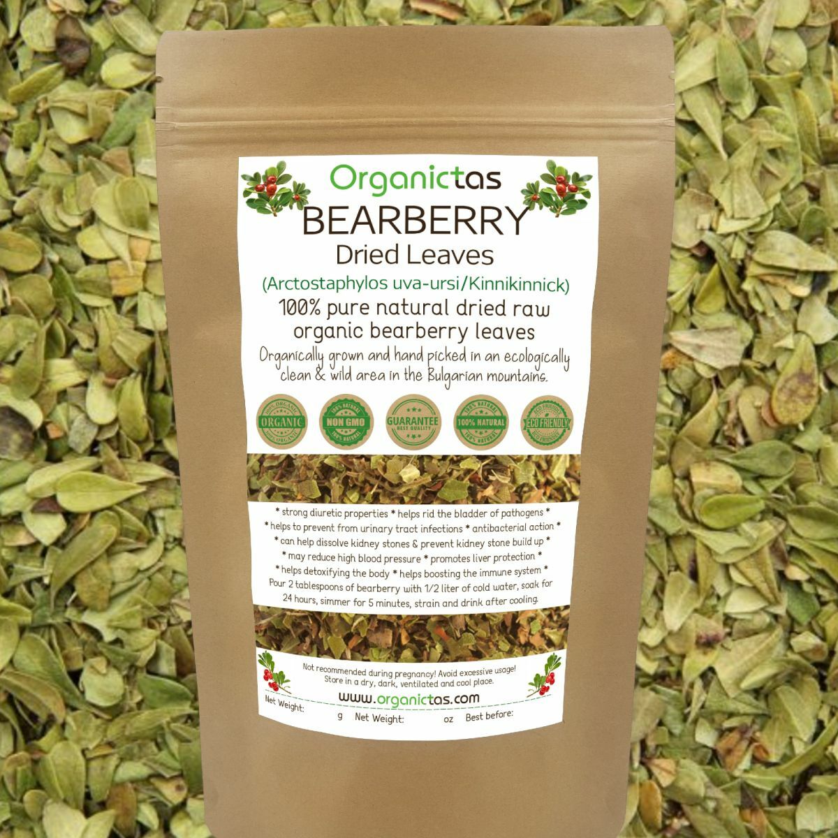 Organic BEARBERRY Tea Loose Leaf for UTI & Urinary Tract Health Premium Quality