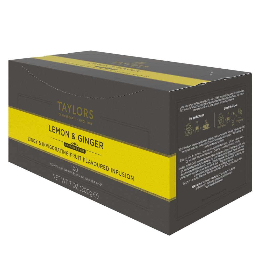 Lemon & Ginger, Herbal Tea, Individually Wrapped Bags, 100 Count (Pack of 1), Cl