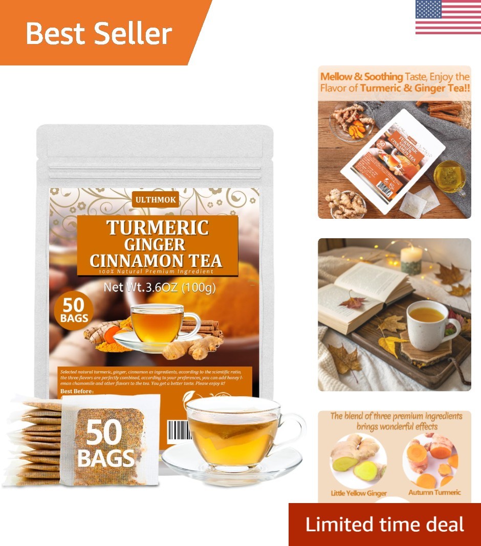 50 Turmeric, Ginger, Cinnamon Blend Tea Bags, 100% Natural & No Additives & …