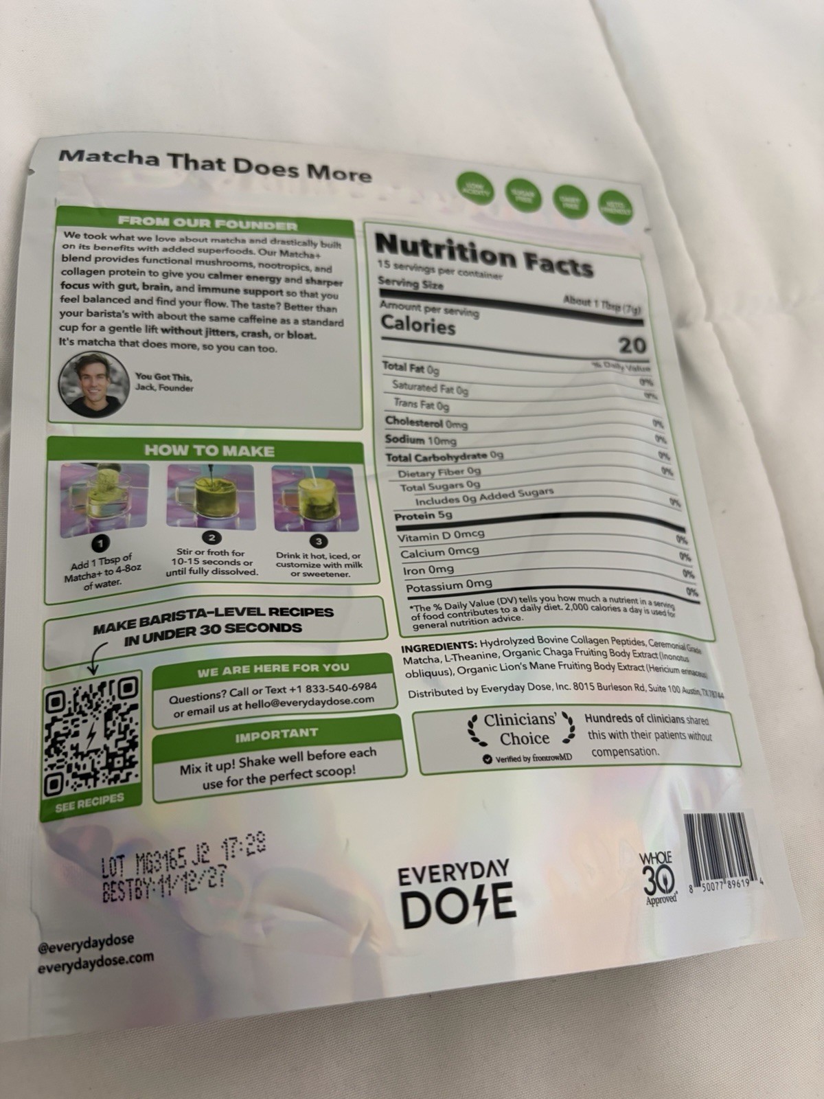 Everyday Dose Japanese Ceremonial Grade Matcha+ Powder 105g 15 Servings