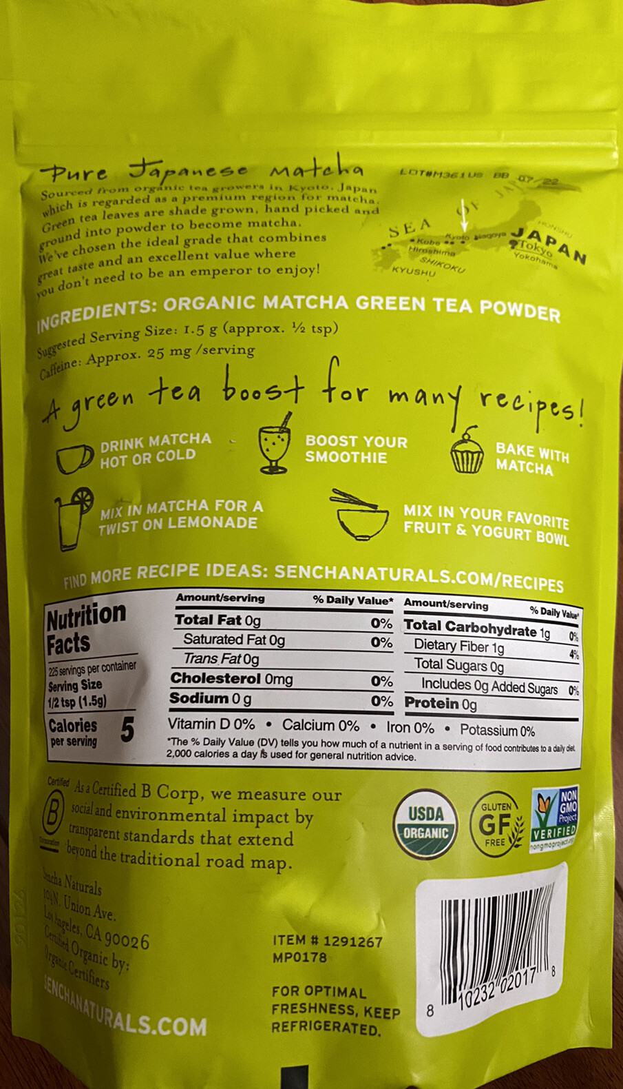 Sencha Naturals Organic Matcha Japanese Green Tea Powder 12 oz Pk