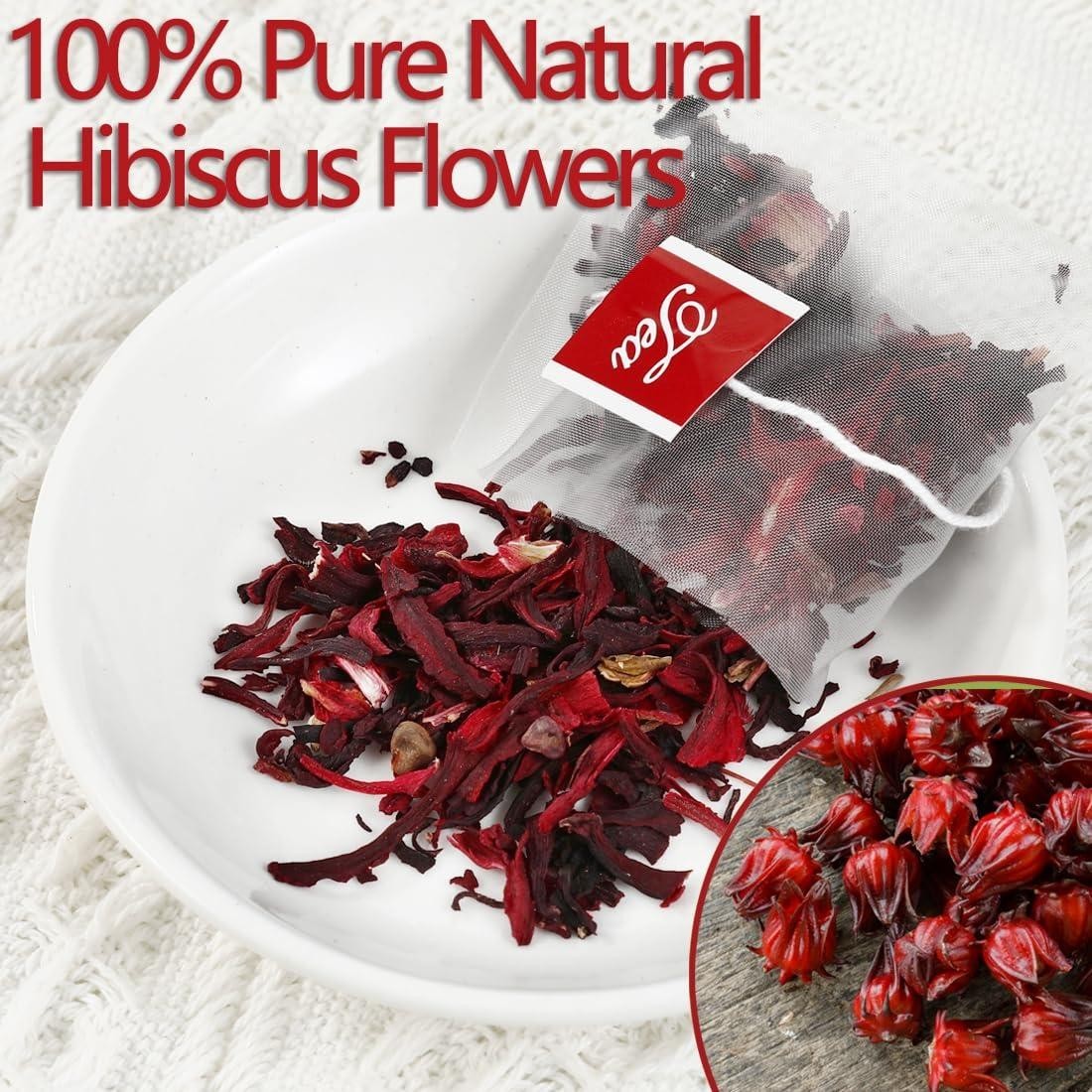 Premium Hibiscus Tea Bags 100 Ct – Pure Dried Flower Caffeine Free Natural Tea..
