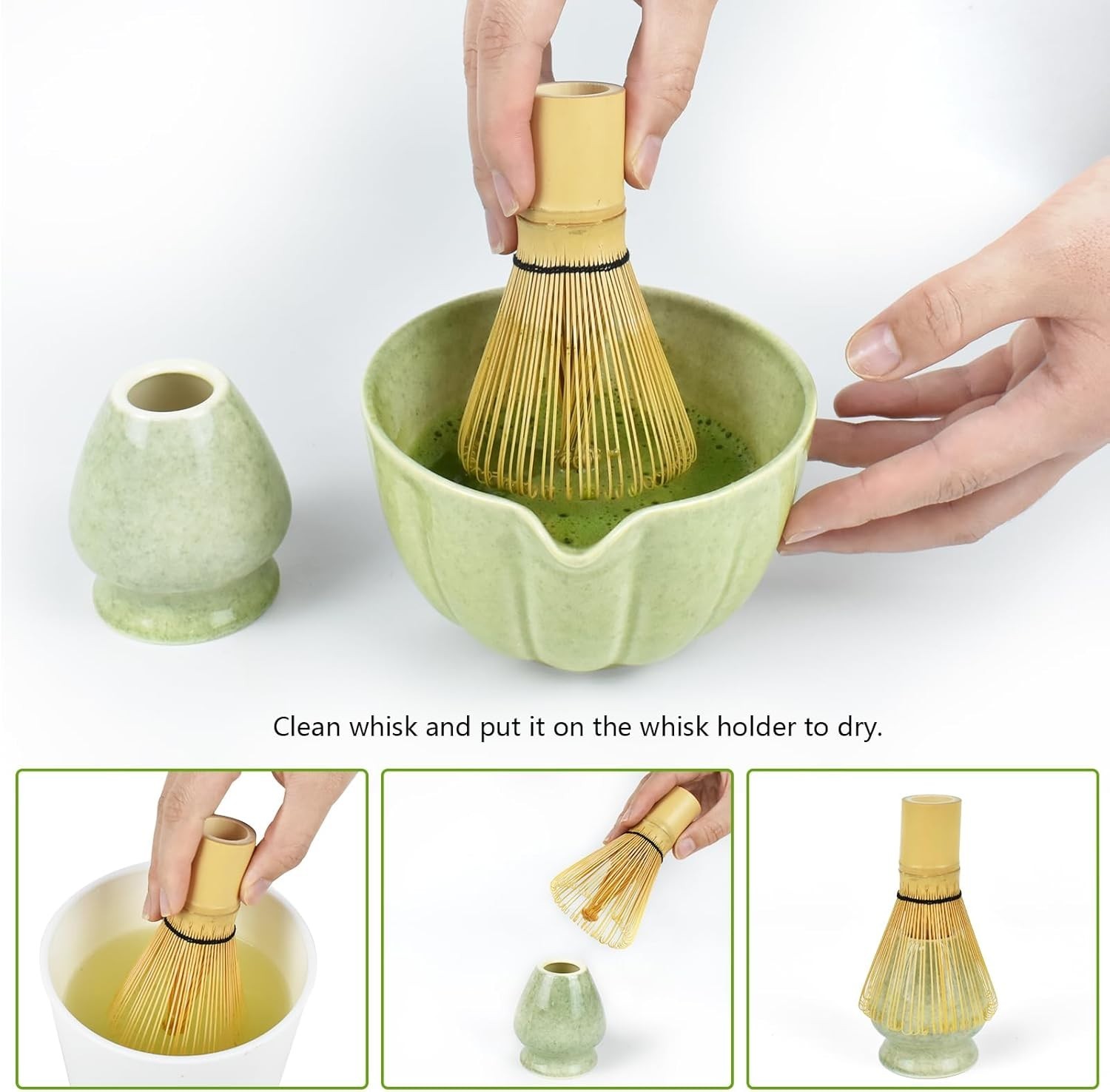Japanese Matcha Set, Matcha Bowl with Pouring Spout, Matcha Whisk, Tea Scoop, Wh
