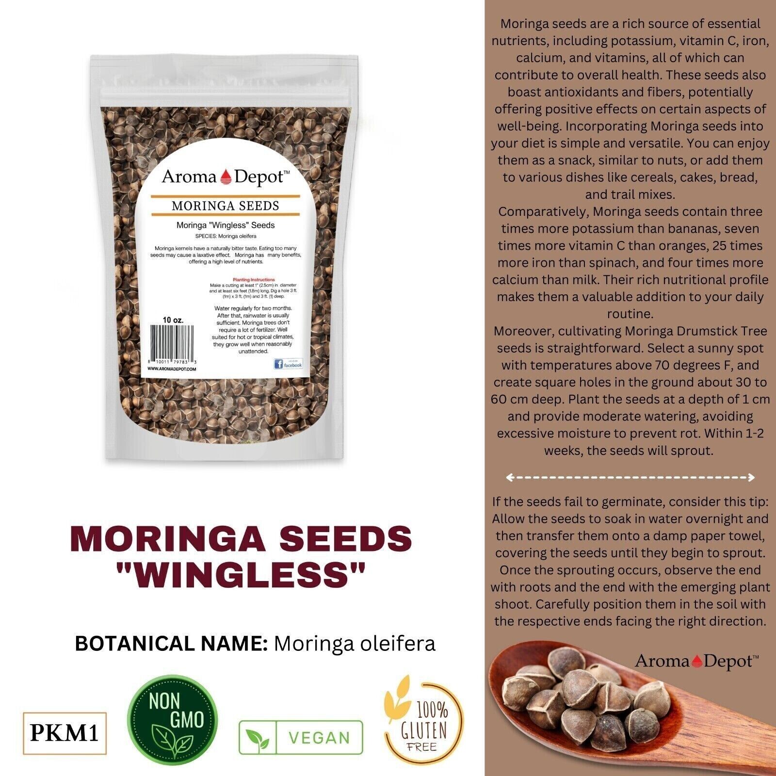 Moringa Powder 8oz. Hoja Polvo de Moringa oleifera Leaf Pure Natural Superfood