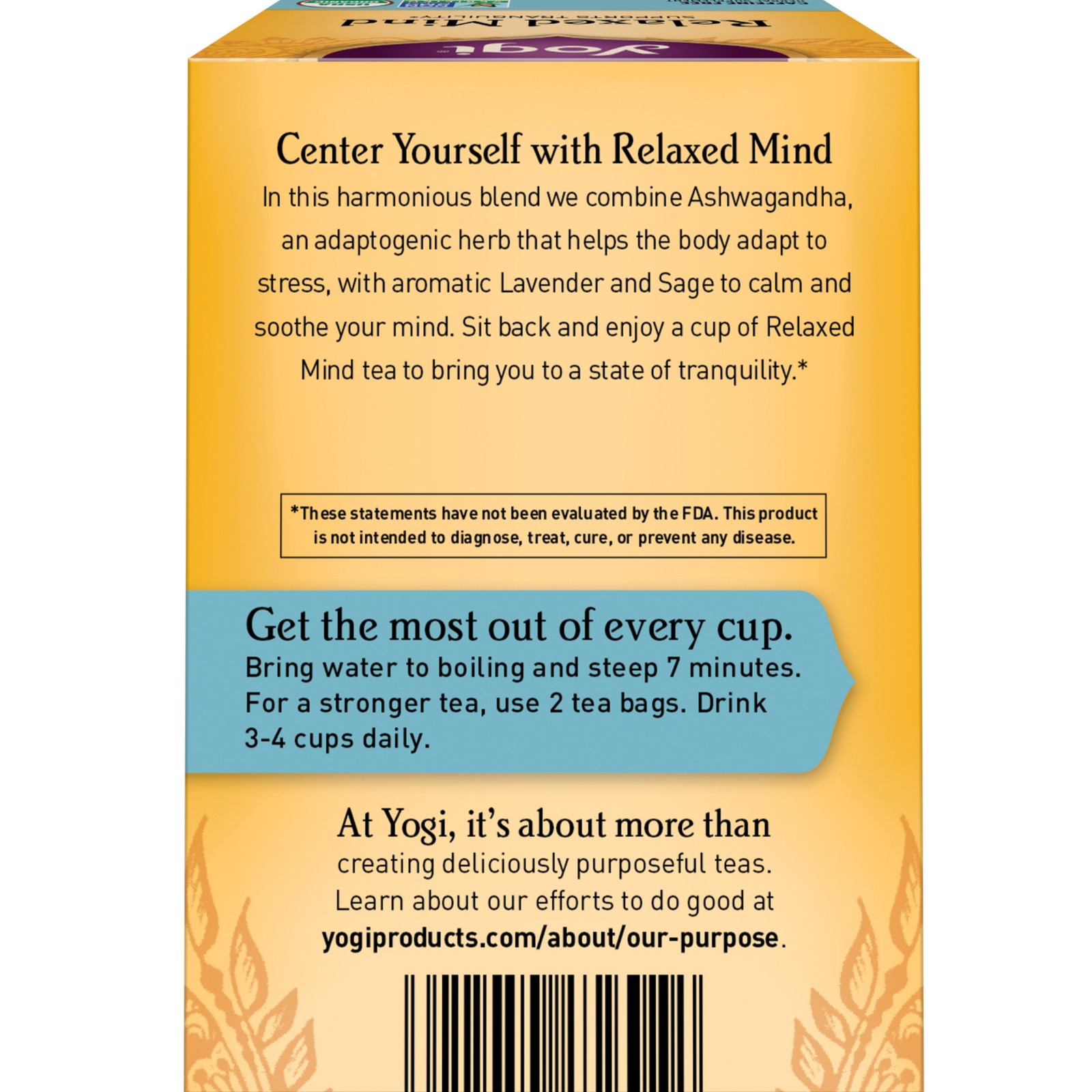 Yogi Tea – Relaxed Mind (4 Pack) – Caffeine Free – 64 Organic Herbal Tea Bags
