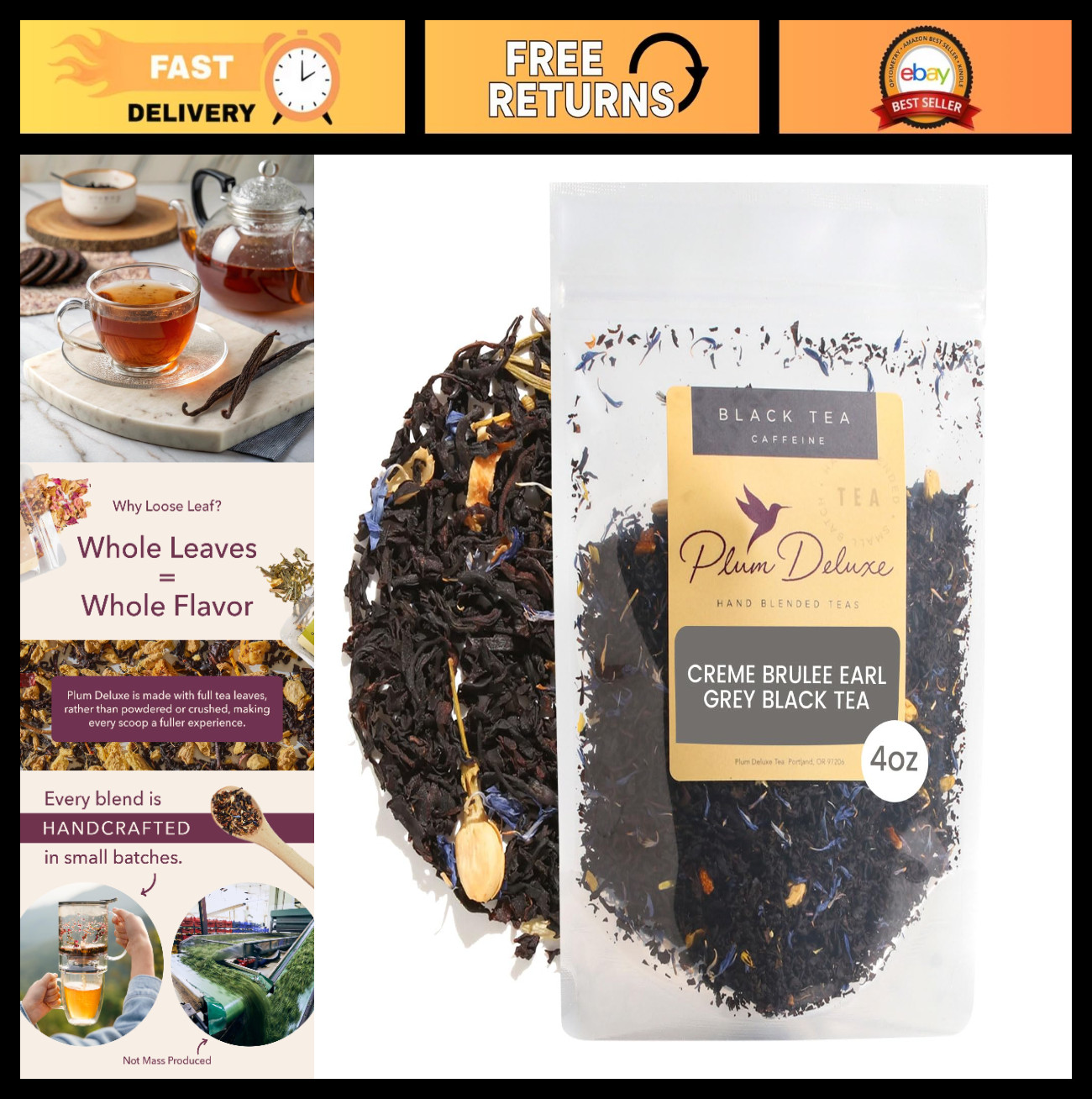 Premium Loose Leaf Earl Grey Black Tea – Creme Brulee Flavor, 60-80 Cups, Dairy