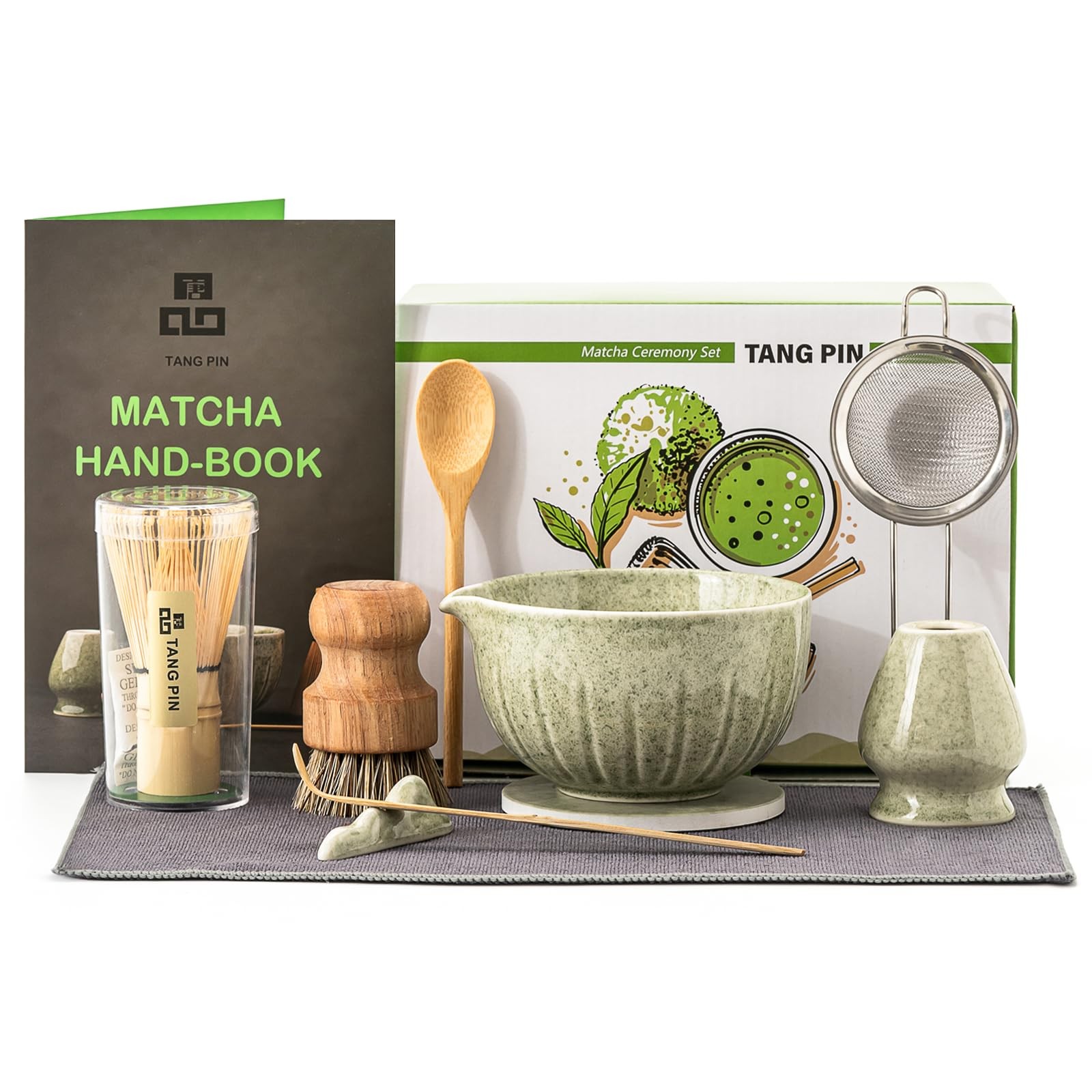 10Pcs Matcha Whisk Set, 15 OZ Matcha Bowl, Matcha Whisk and Stand, Scoop, Sif…