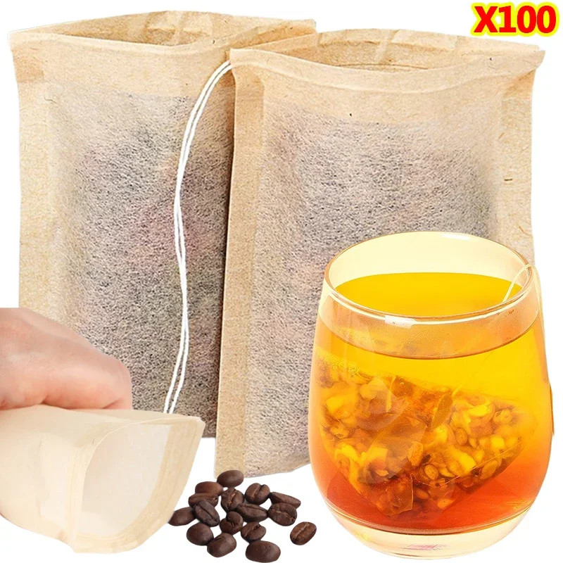100Pcs Biodegradable Paper Teabags with Drawstring Filter