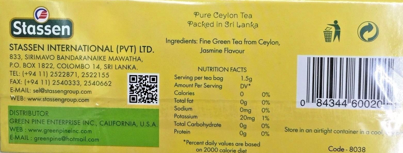 3/ 6 /12 Boxes Stassen Jasmine Green Tea 100 Tea Bags – Number 1 Quality