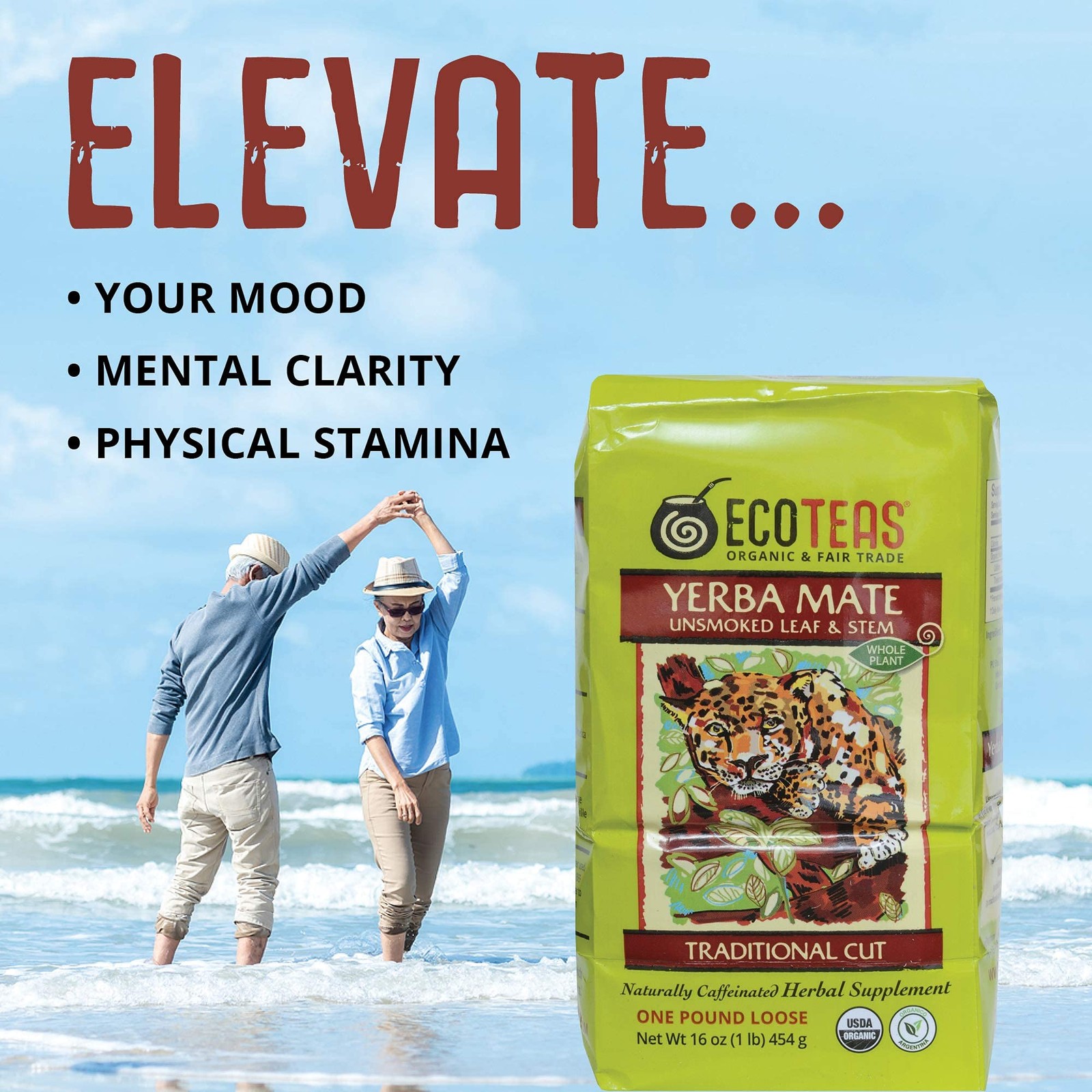 ECOTEAS Organic Yerba Mate Loose Leaf Tea – Unsmoked (Air 1 Pound (Pack of 1)