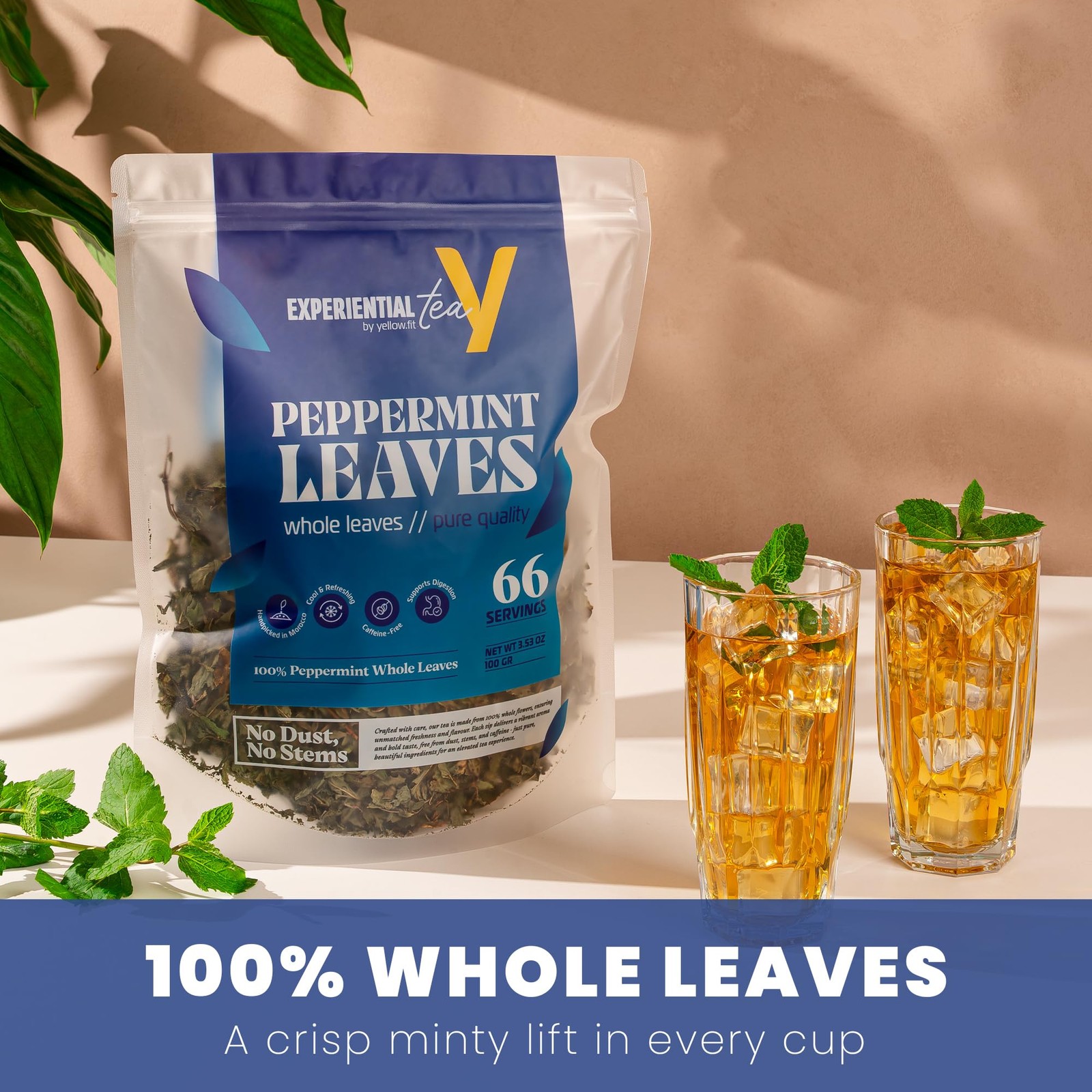 Peppermint Whole Leaf Tea – 1500mg Loose Leaf Herbal Tea, Caffeine-Free Peppe…