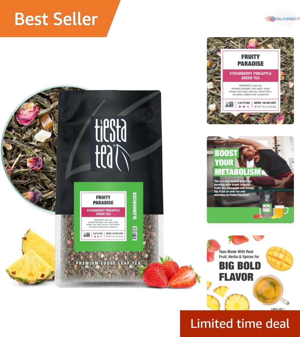 Green Tea Loose Leaf Fruit Blend Large Pouch Hot Iced Tea Tropical Flavor