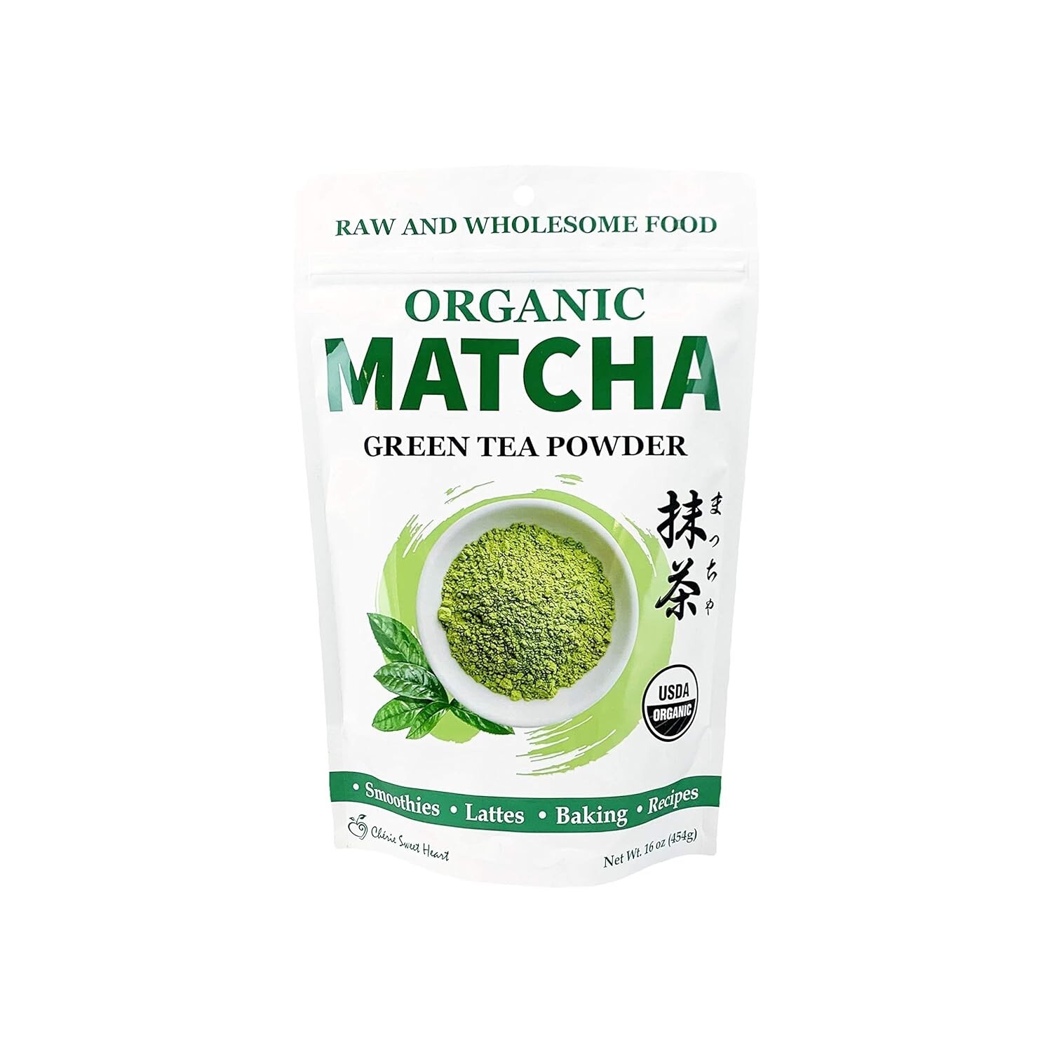 Chérie Sweet Heart USDA Certified Organic Matcha Green Tea Powder, 1 LB Bag