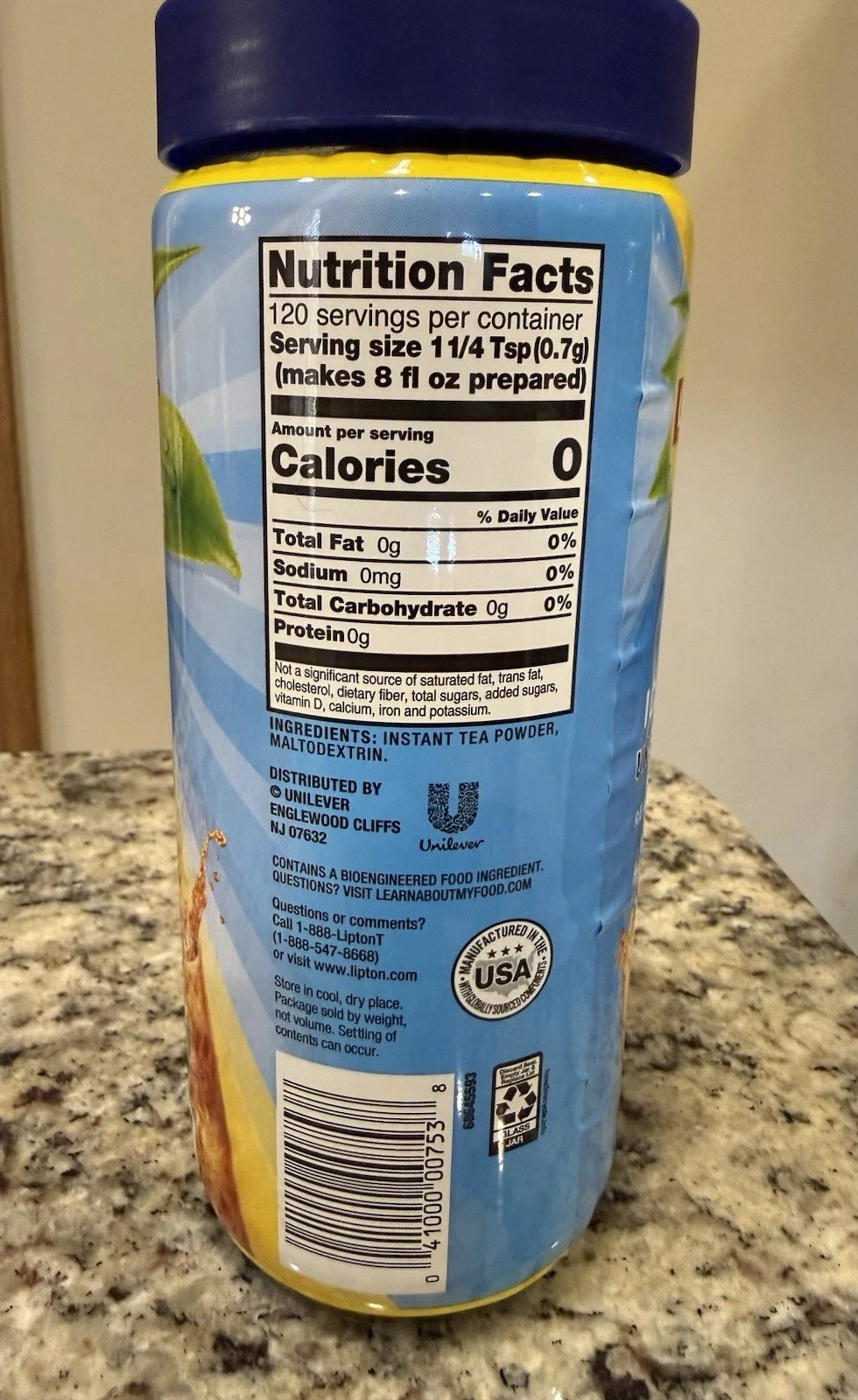 Lipton Unsweetened Iced Tea Mix Makes 30 Quarts 3 oz Glass Jar Sealed