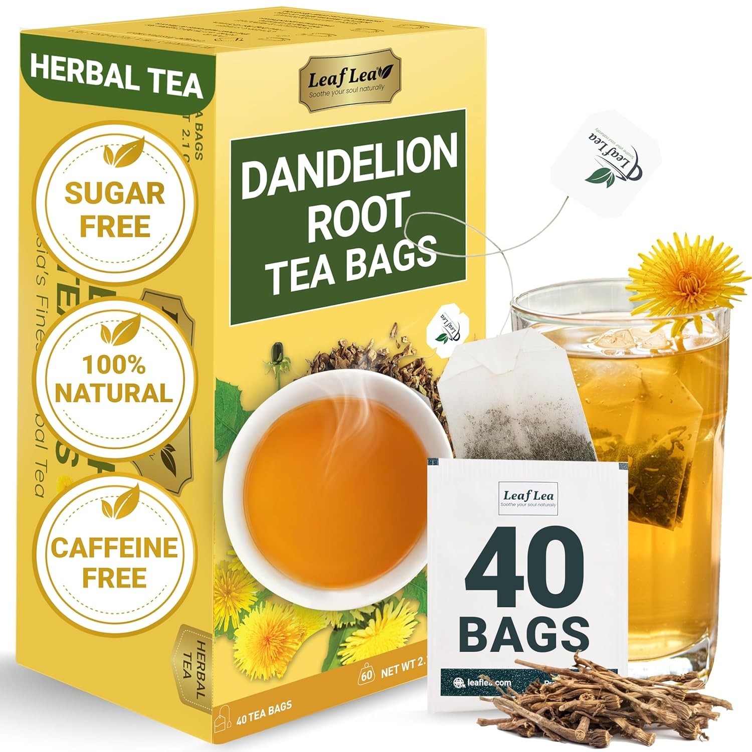 40 Count Dandelion Root Tea Bags – Earthy Flavor, Hand-Harvested Quality