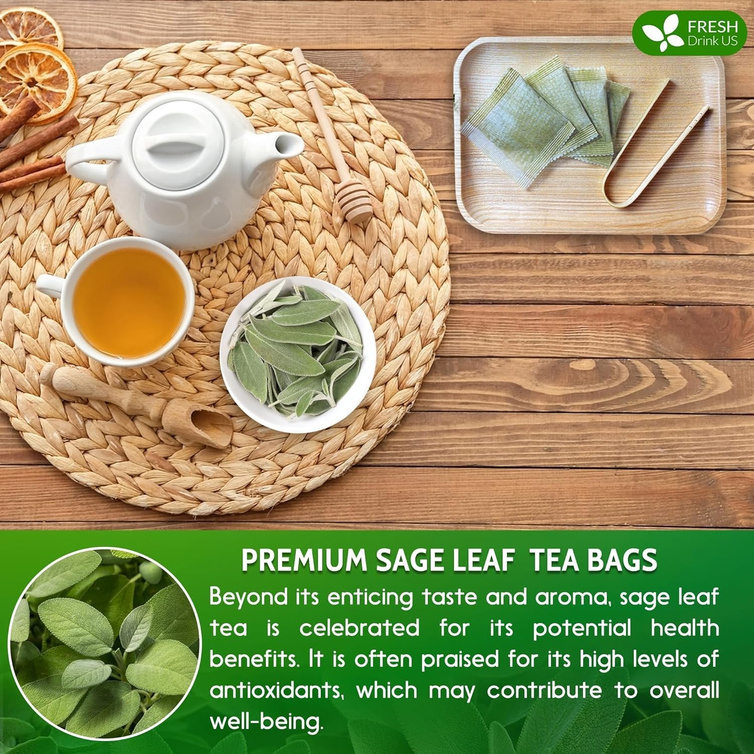 , Premium 75 Sage Leaf Tea Bags, 100% Natural & Pure from Sage Leaves. Loose Lea