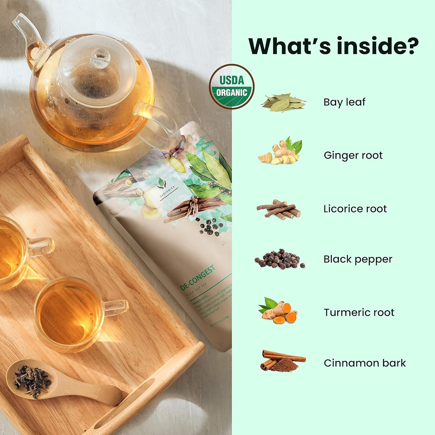 Gardenika Organic Decongest Loose Leaf Tea, Herbal, Caffeine-Free, KSA Kosher, A