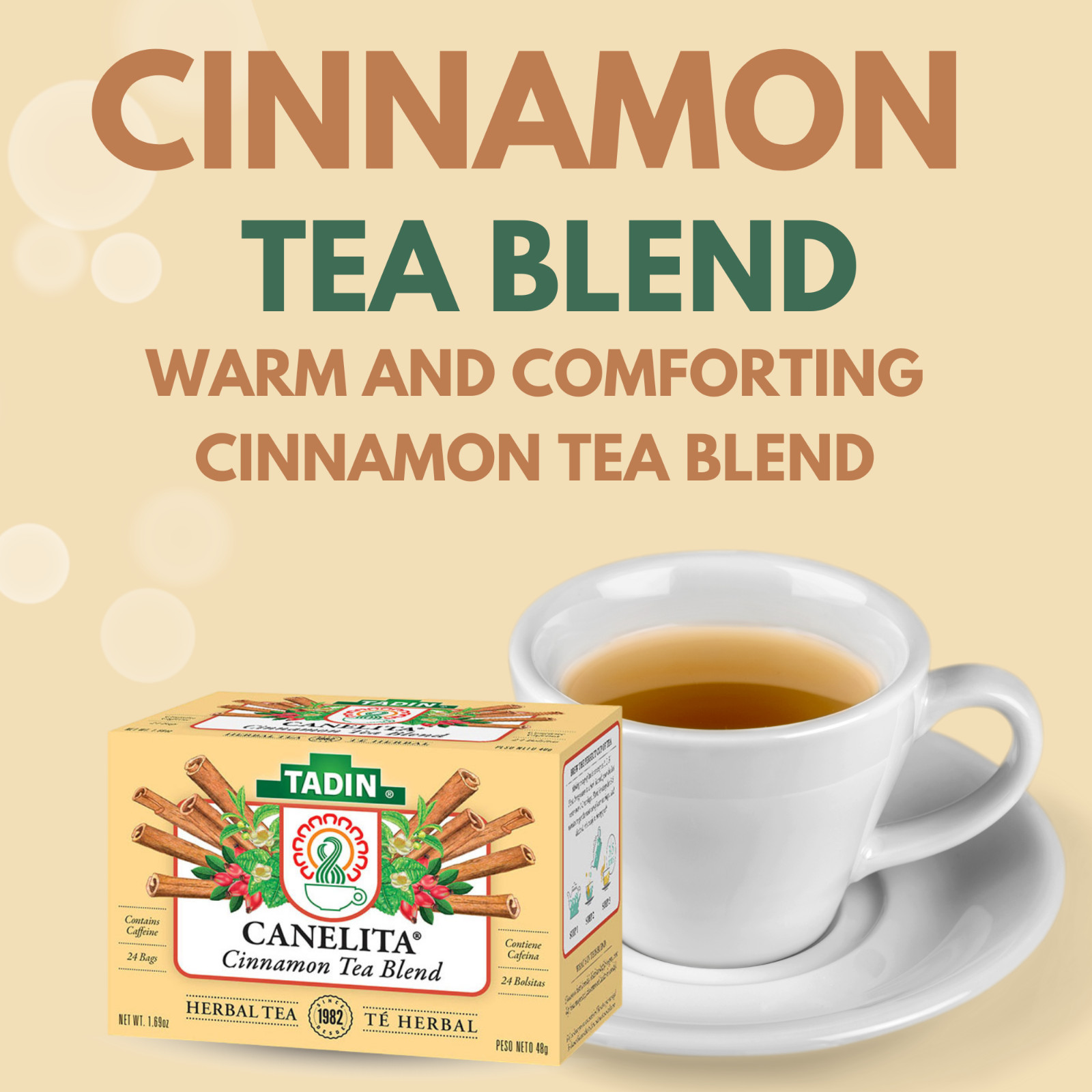 Tadin Canelita Cinnamon Herbal Tea, 24 Bags 1.69 fl oz – Warm & Spiced (6-Pack)