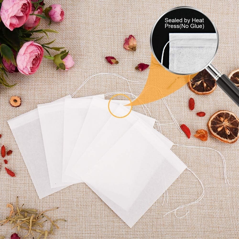 100PCS Tea Filter Bags, Disposable Tea Bags for Loose Leaf Tea, Drawstring Em…