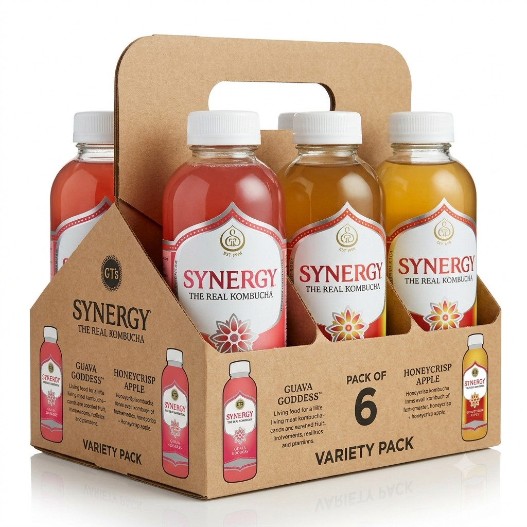 Synergy Kombucha Honeycrisp Apple & Guava Goddess 16oz 6 Pack Variety