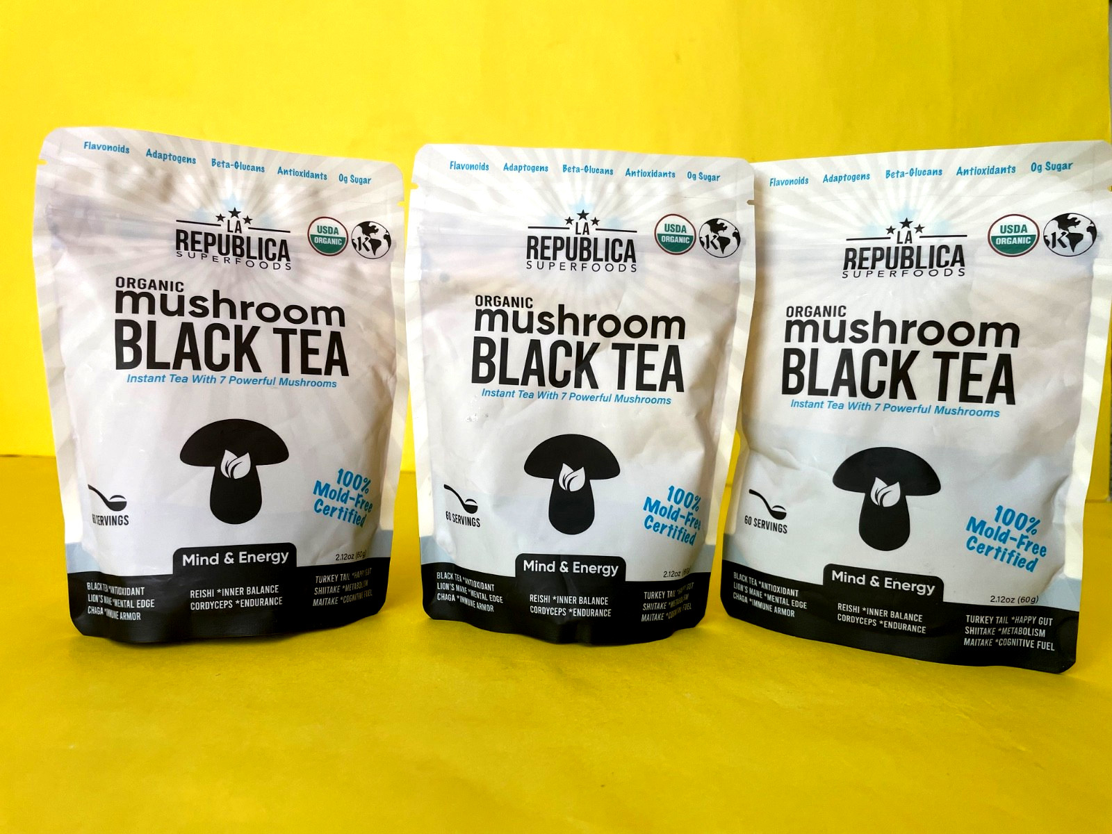 X3) LA REPUBLICA SUPERFOODS Organic Black Mushroom Tea (2.12 OZ) 60 SERVINGS