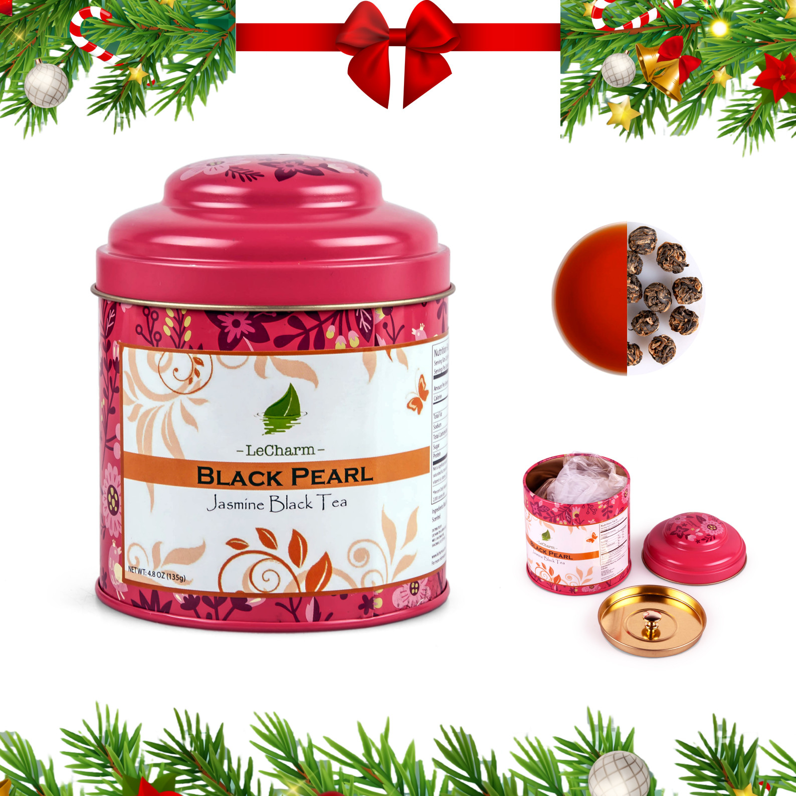 Black Jasmine Pearl Tea Loose Leaf Preium Quality Hot Flower Tea Pleasant Aroma