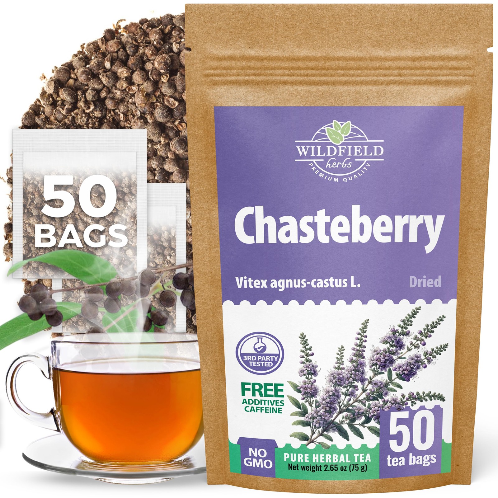 50 Bags Chaste Tree Berry Сhasteberry Tea Vitex Tea Herb (Vitex Agnus-Castus)…