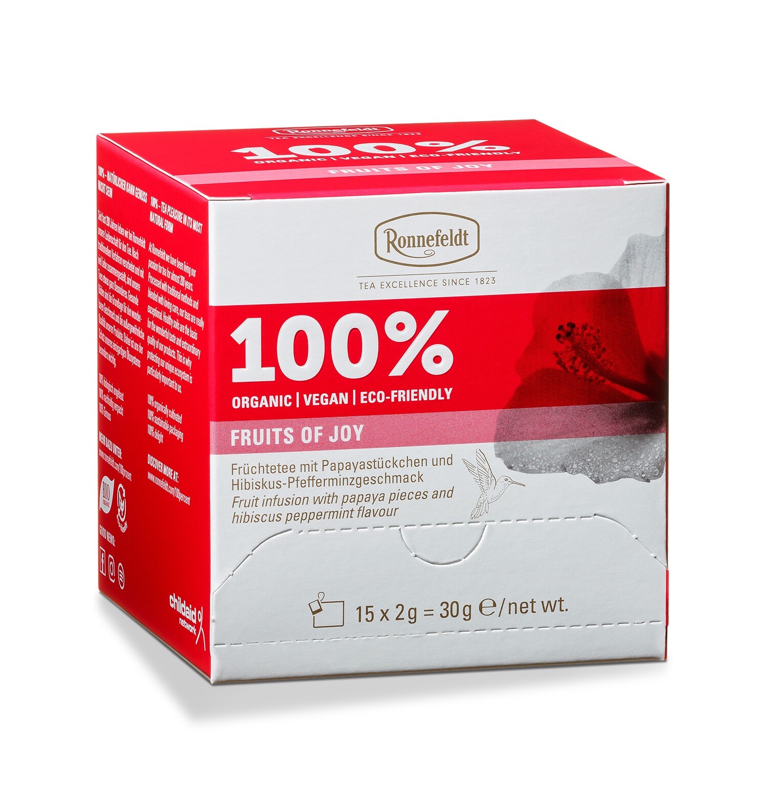 8 packs Ronnefeldt 100% FRUITS OF JOY. 120 organic caffeine free tea bags.
