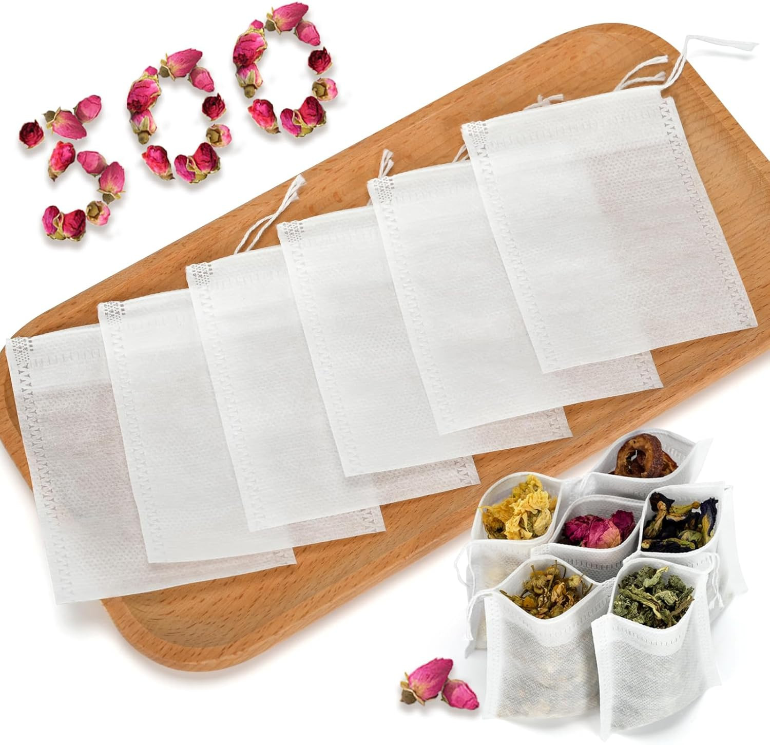 300Pcs Disposable Tea Bags for Loose Leaf Tea, Empty Tea Filter Bags with Cotton