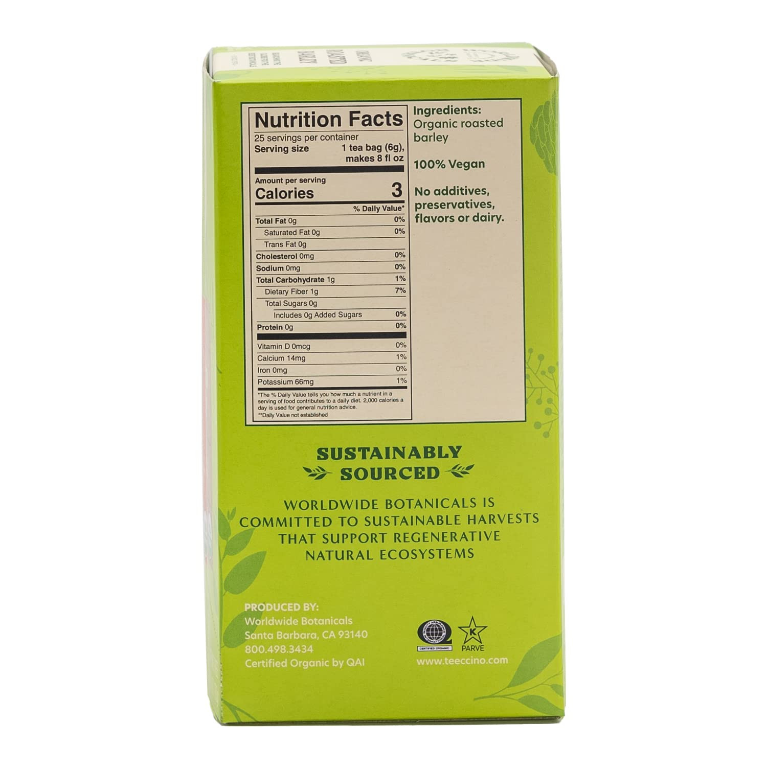Organic Roasted Barley Tea, 25 Tea Bags – 3x more herbs with 6g per teabag – AKA