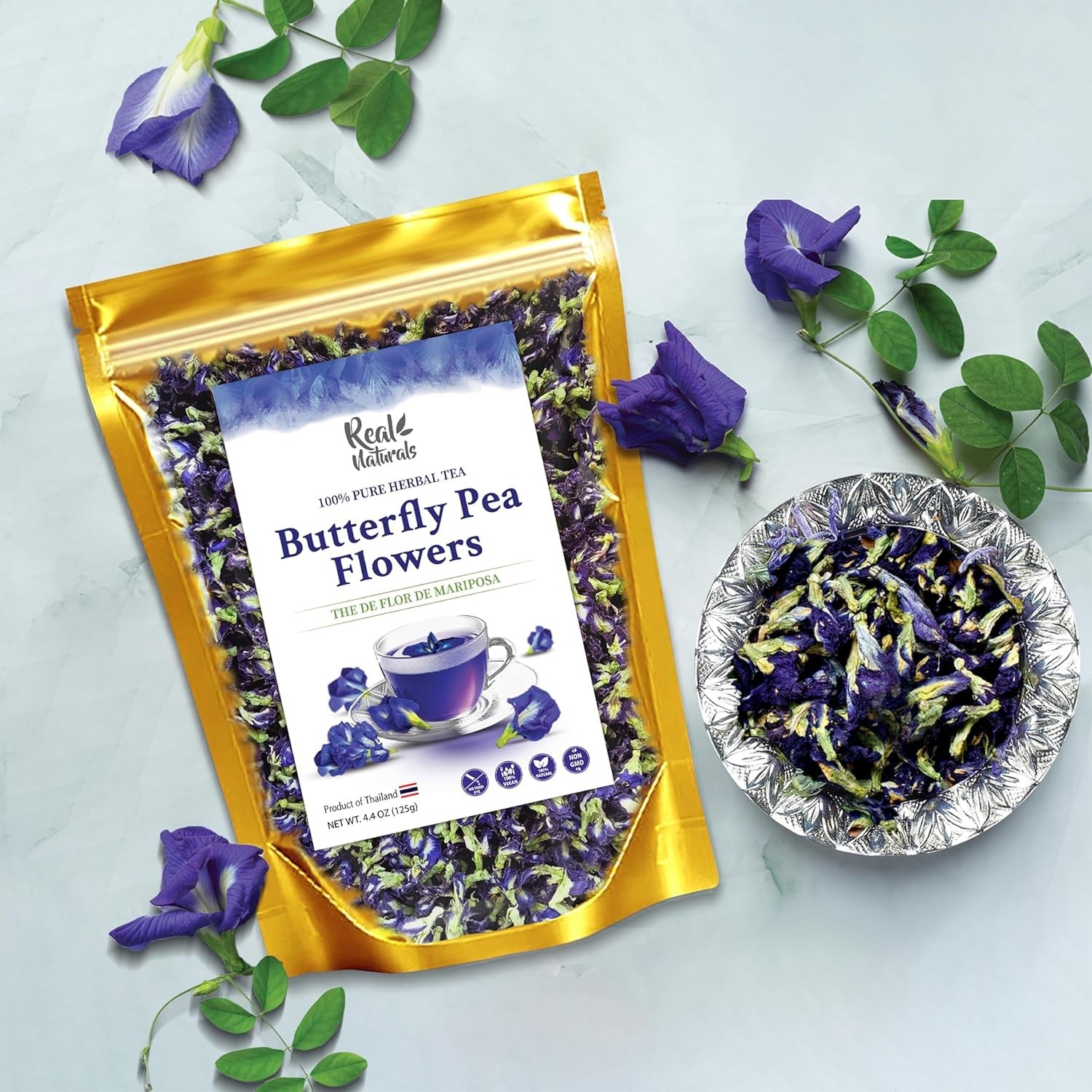 Butterfly pea flower tea loose leaf 375+ Cups [ 4.4 Ounces Oz] Dried butterfl…