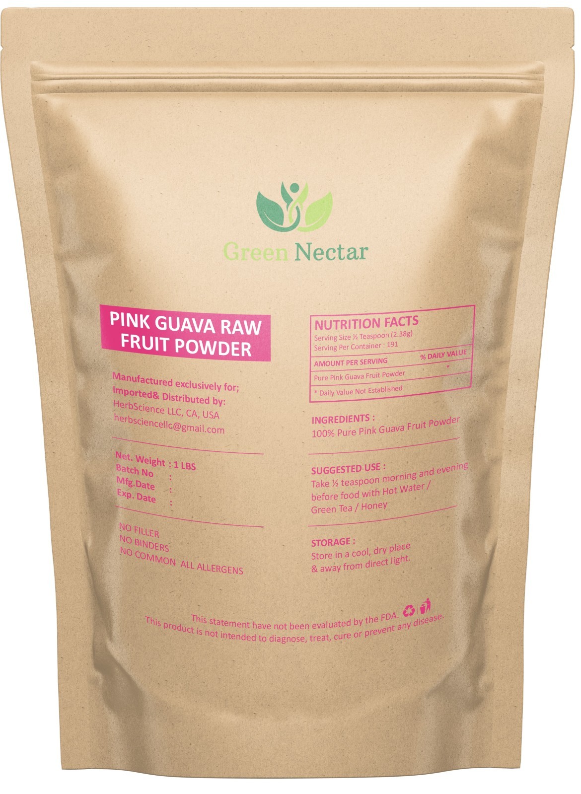 Pink Guava Fruit Powder 1 lbs | Hair Growth, Skin & Nail Health | Unsweetened