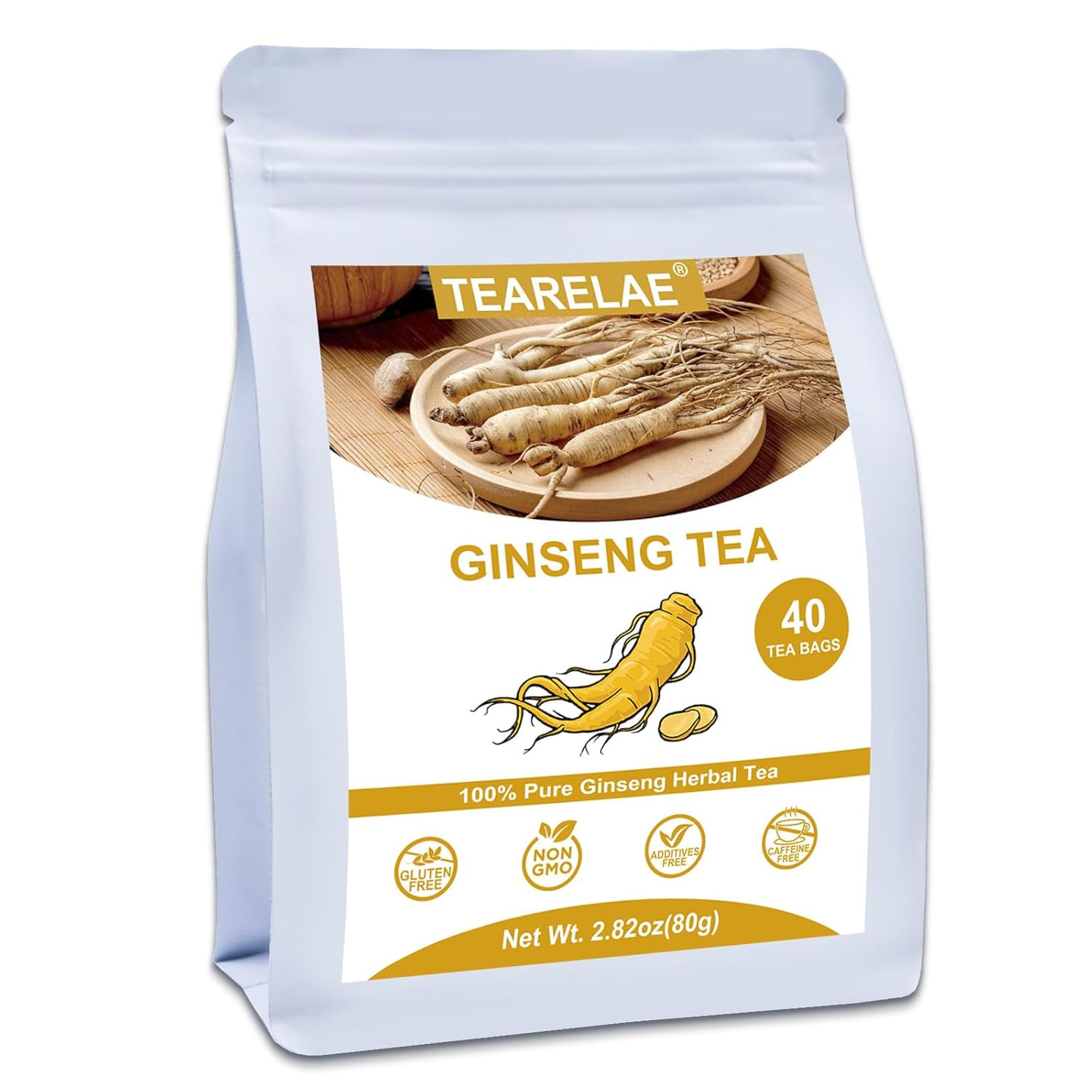 TEARELAE – Ginseng Tea, 40 Count – Pure Ginseng Root Tea Bags – Smooth Flavor –