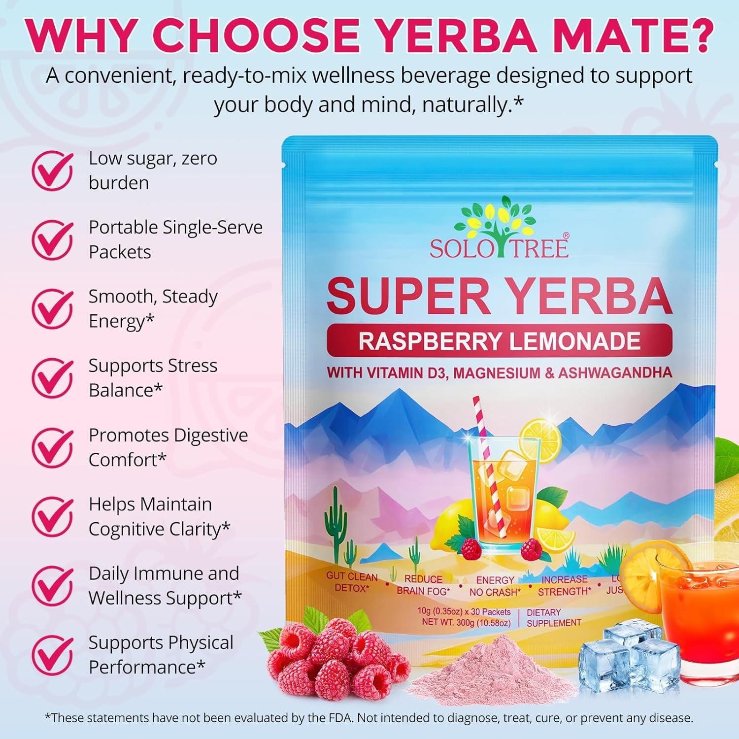 Super Yerba Mate Instant Tea Powder Energy Focus USA Made 60 Servings 2 pack