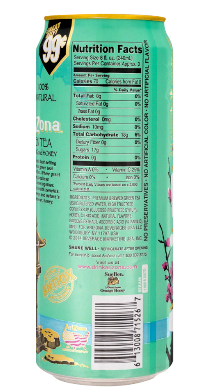 🍵 Arizona Green Tea with Ginseng & Honey – 22 fl oz, PACK of 16 🌿 FAST SHIP!