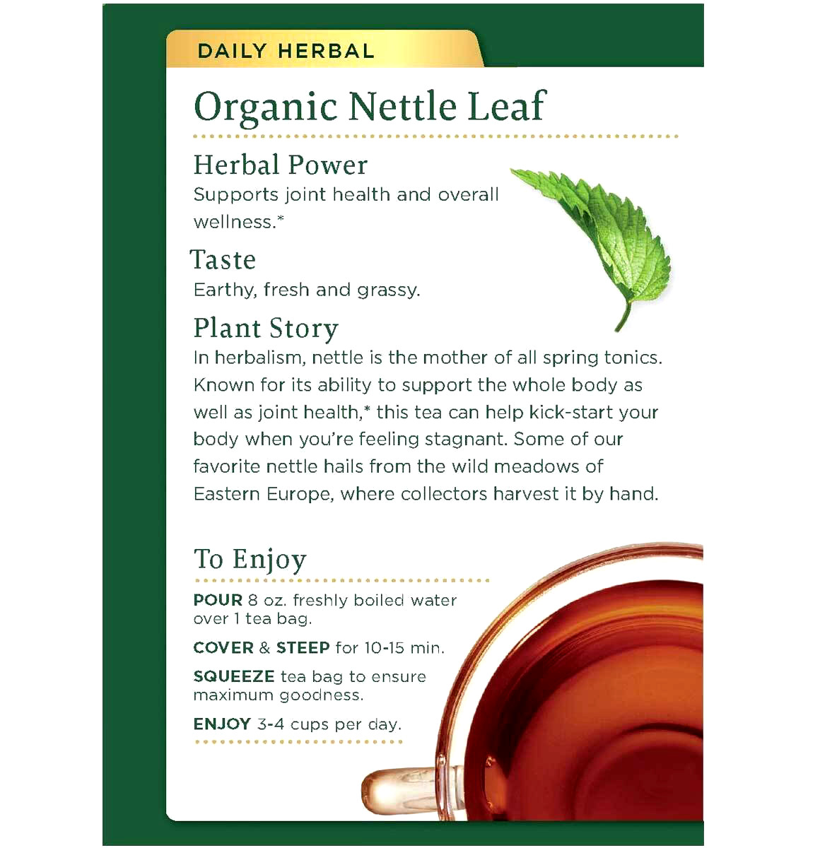 Traditional Medicinals Tea Bags Organic Nettle Leaf – 16 Ct – Pack of 4