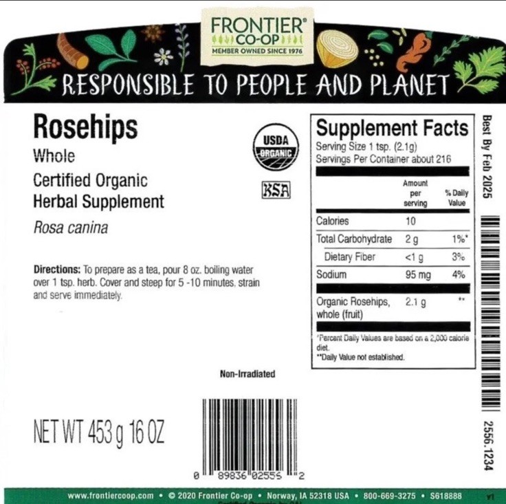 Frontier Co-op Organic Whole Rosehips Dried 2Pounds for Tea Jam Skincare