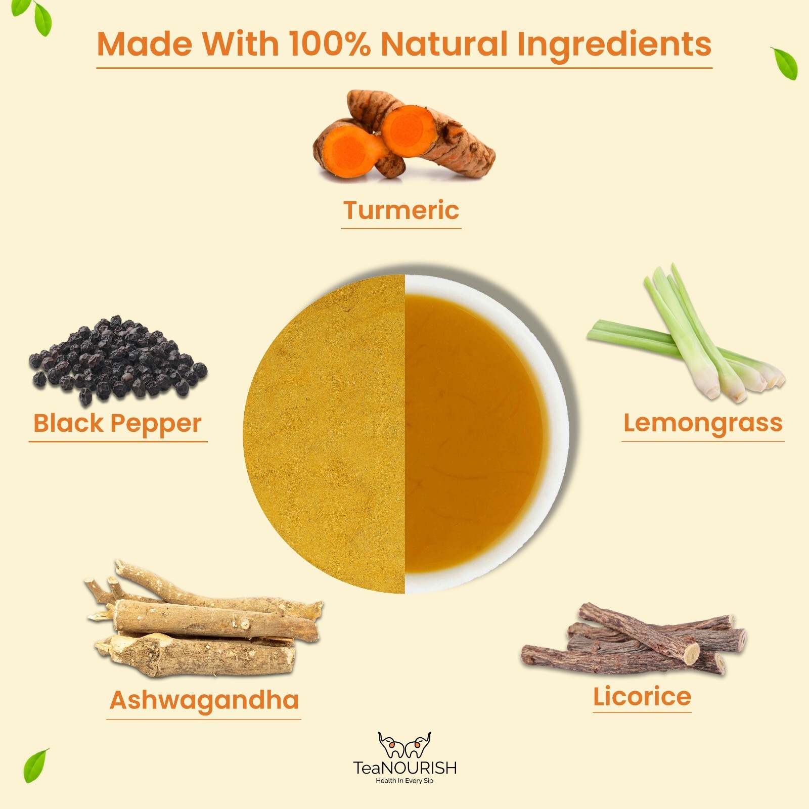 TeaNOURISH Turmeric Ashwagandha Latte Golden Milk Powder for Immunity Support