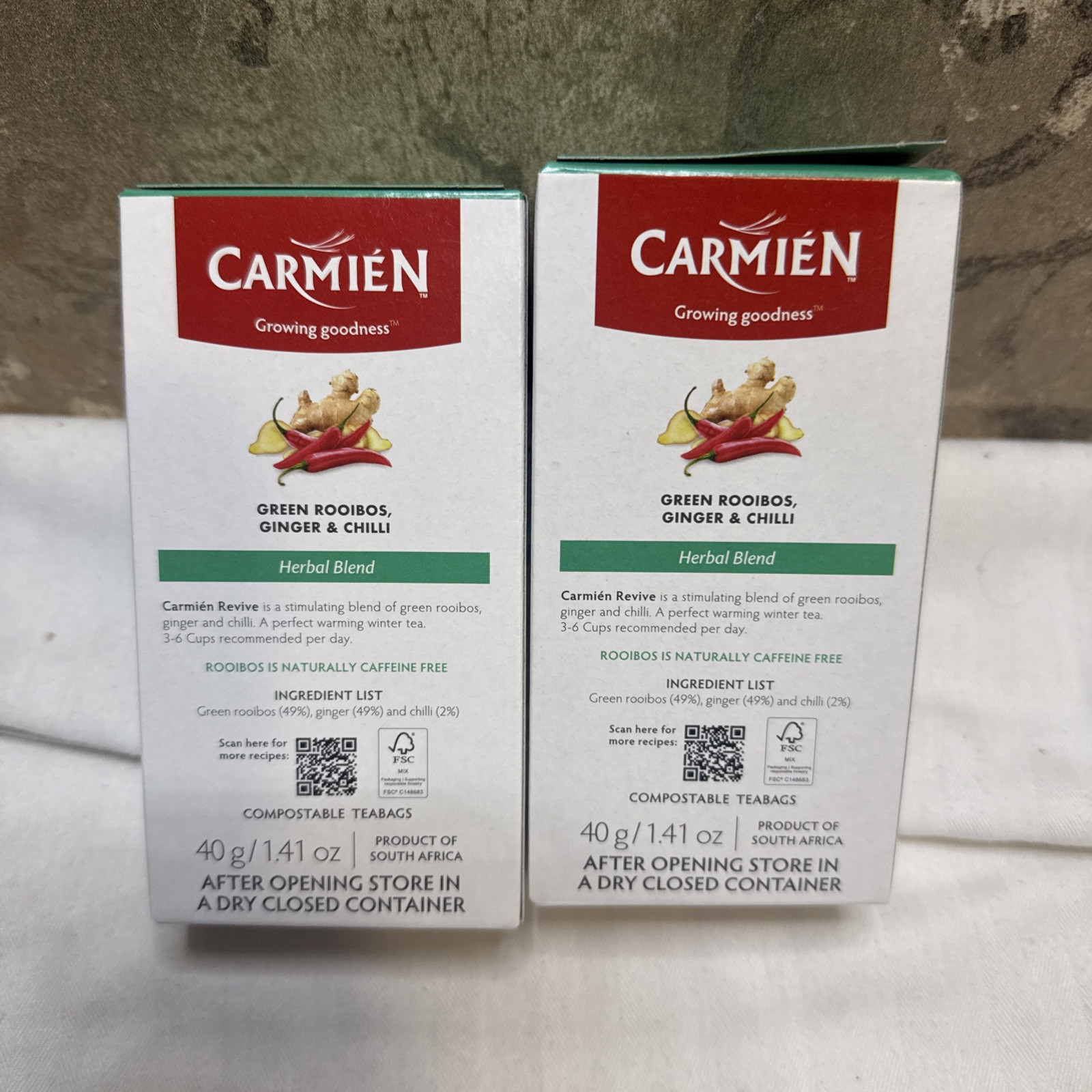 Lot Of 2 Carmien South African Roibos REVIVE Tea 20 Tagless Teabags NEW EXP 2/26