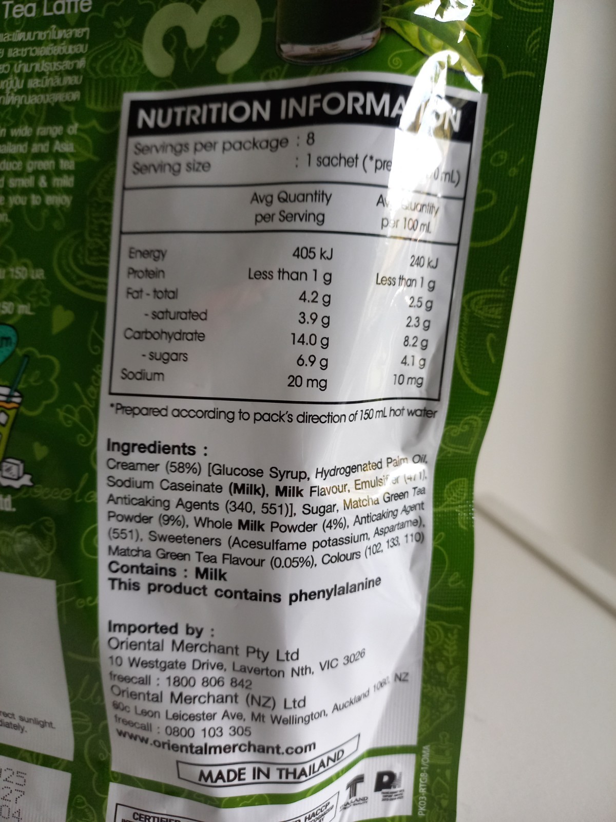 Ranong Tea 3In1 Matcha Green Tea Latte 8 Sachets