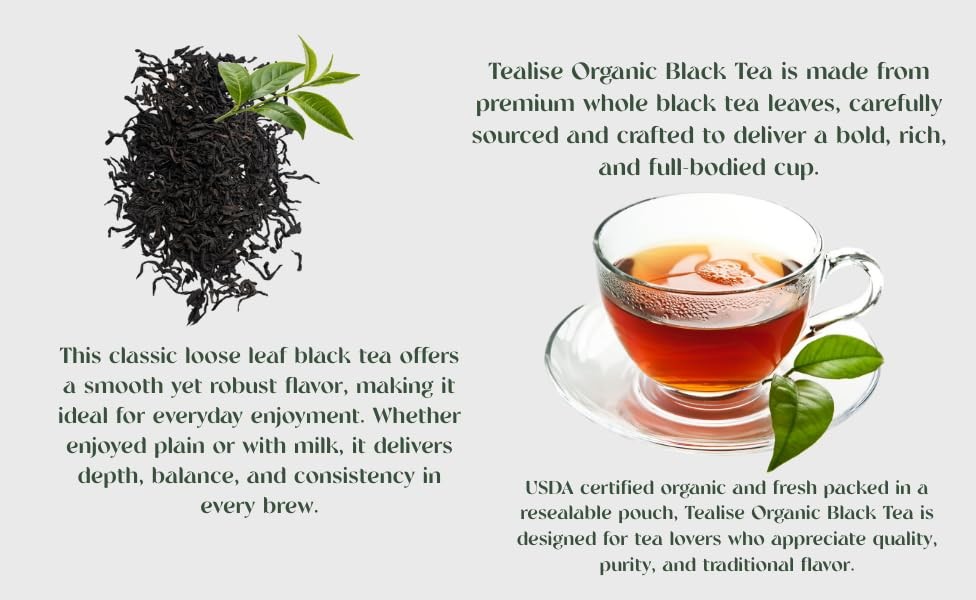 Organic Black Tea Plant-Based & Plastic-Free Tea Bags 60 Servings Premium Who…