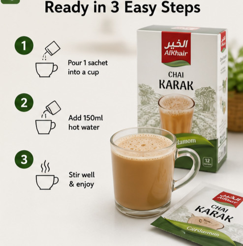 Karak Chai Tea Premix Cardamom Instant Milk Tea Sugar Free Halal 12 Sachets
