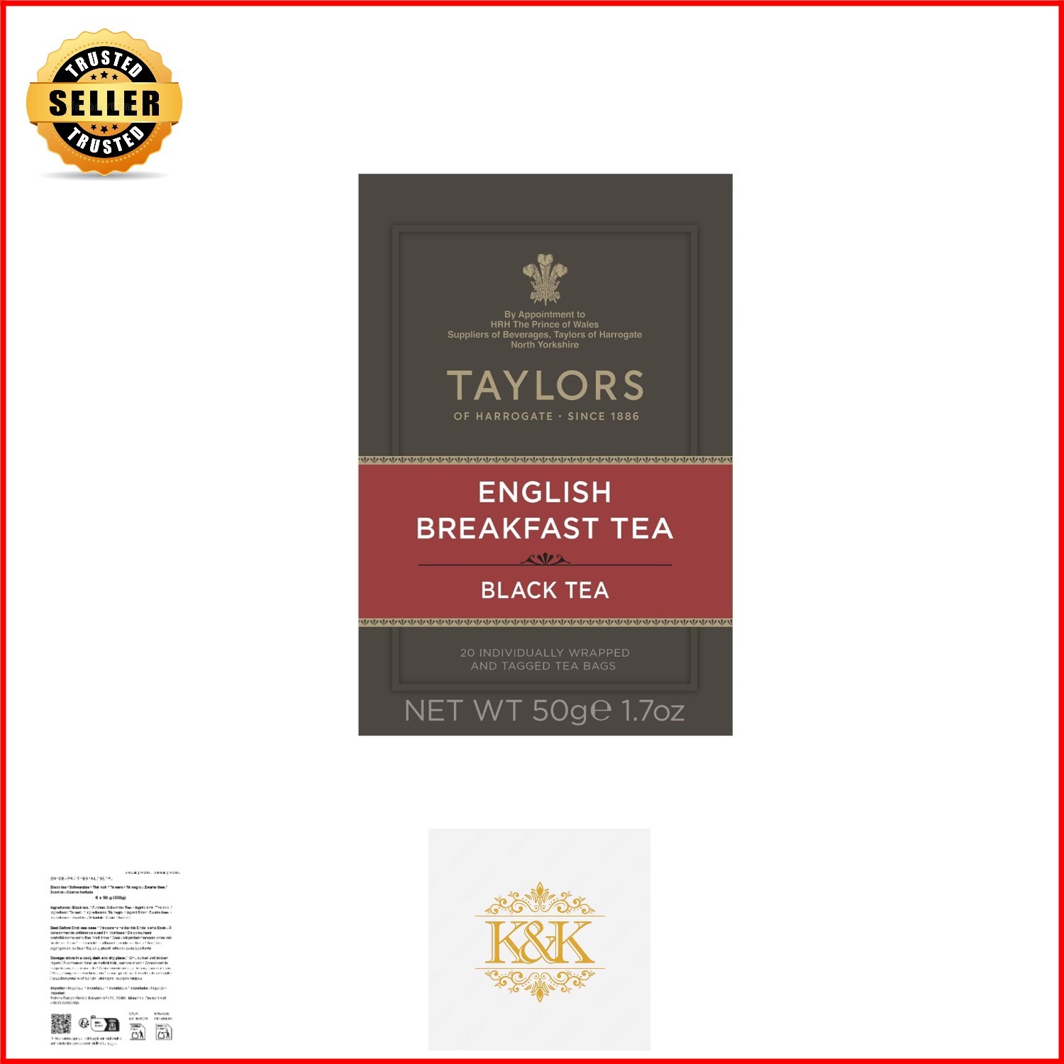 Rich and Malty English Breakfast Tea – 20 Disposable Bags for Anytime Enjoyment