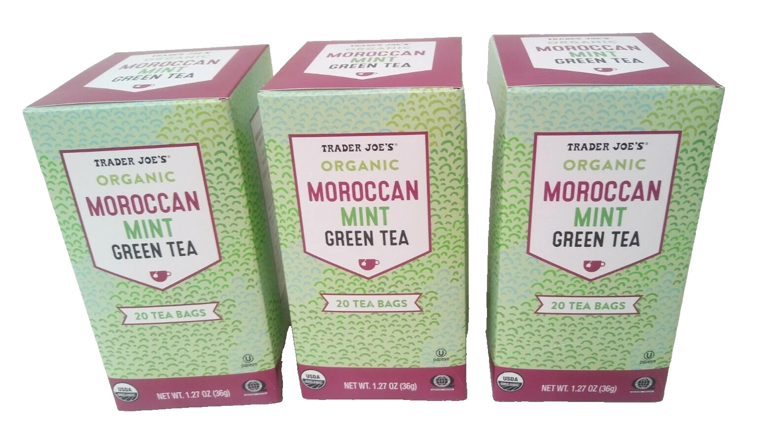 3 Pack Trader Joe’s Organic Moroccan Mint Green Tea 20 Bags 1.27 oz ea 60 Ct