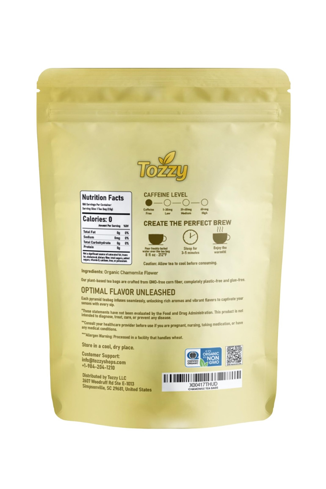 Tozzy Organic Chamomile Tea – 100 Count, PlantBased Pyramid Tea Bags – Packag…
