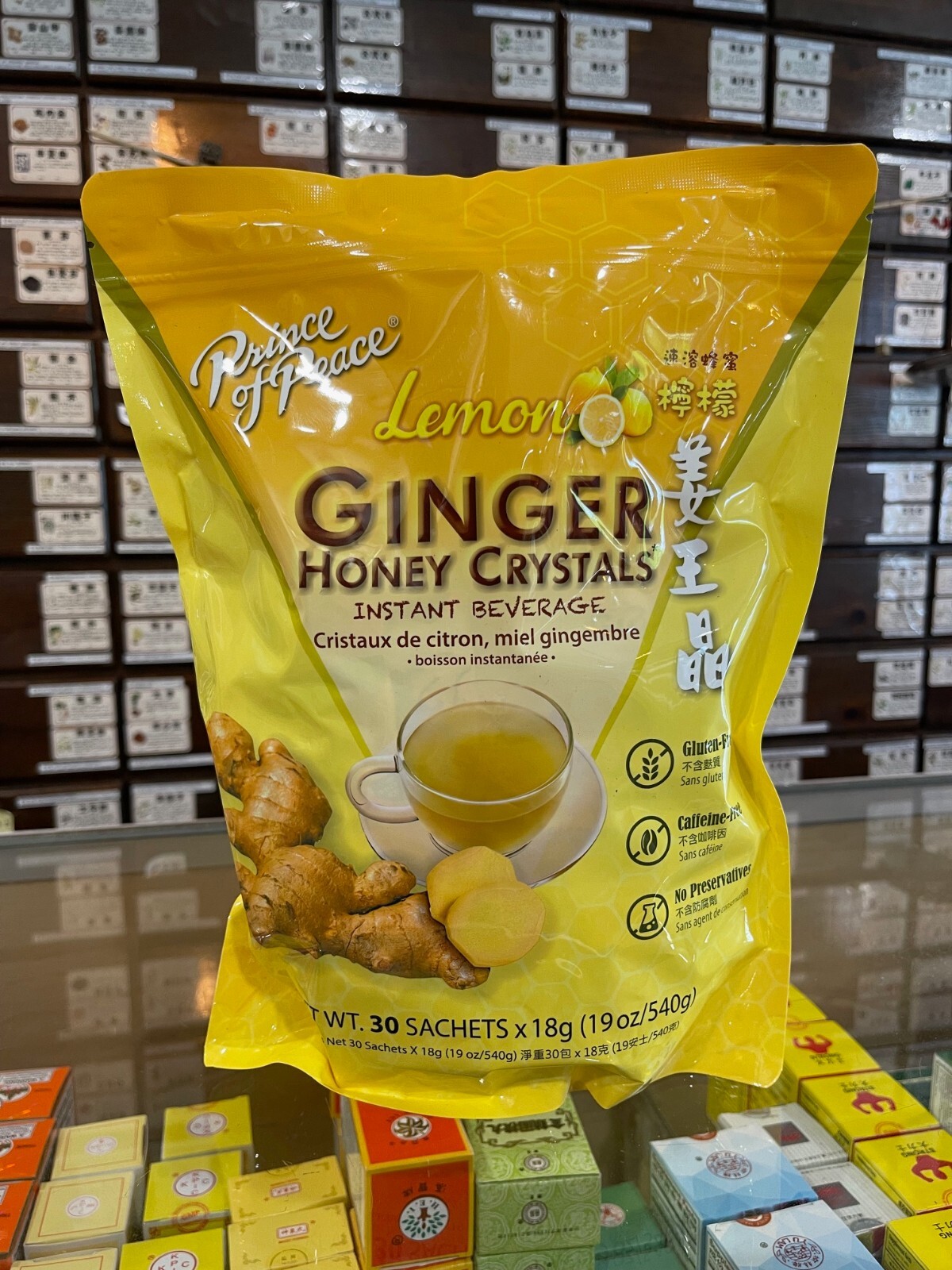 Prince of Peace 633043 Ginger Honey Crystals Instant Tea with Lemon, 18.9oz – 30