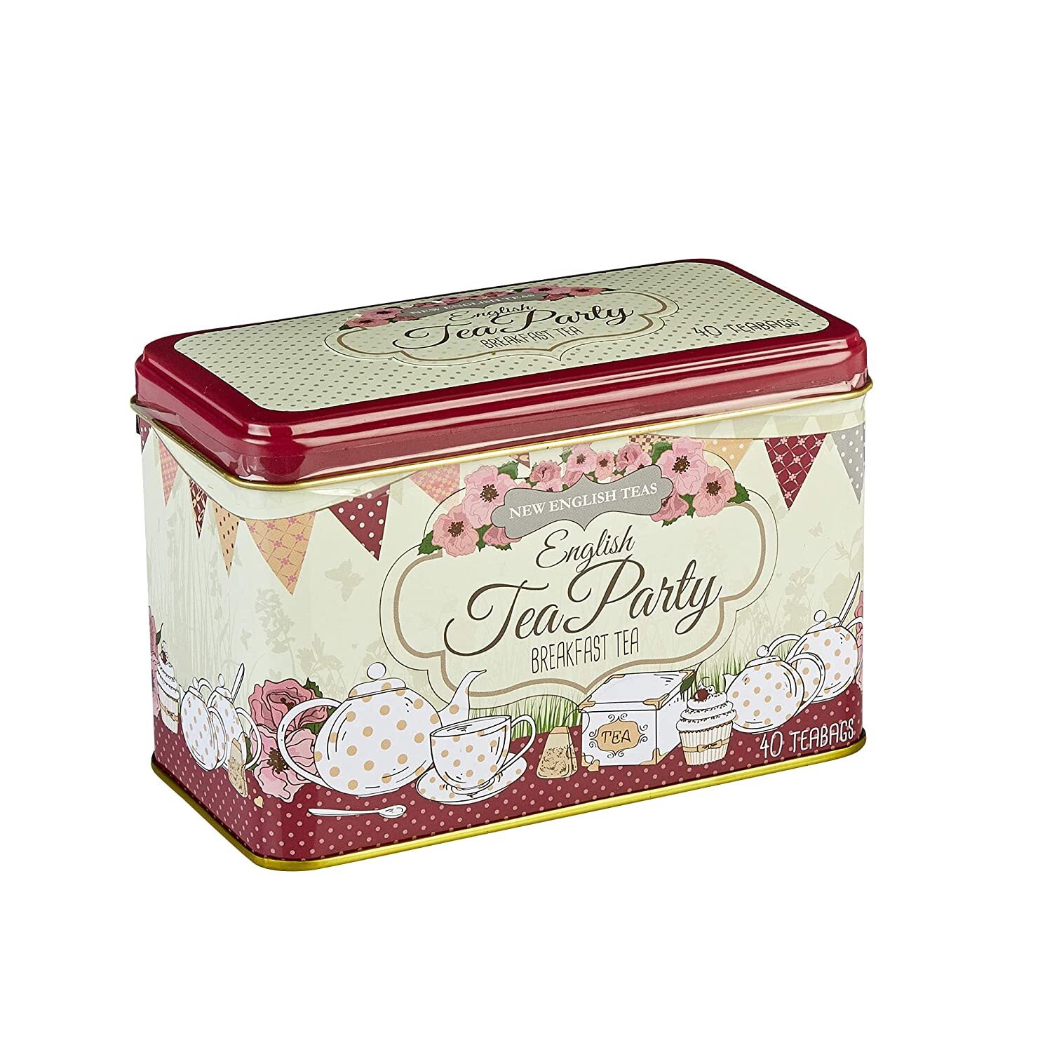 NEW ENGLISH TEAS ENGLISH TEA PARTY TIN BREAKFAST TEA 40 TEA BAGS