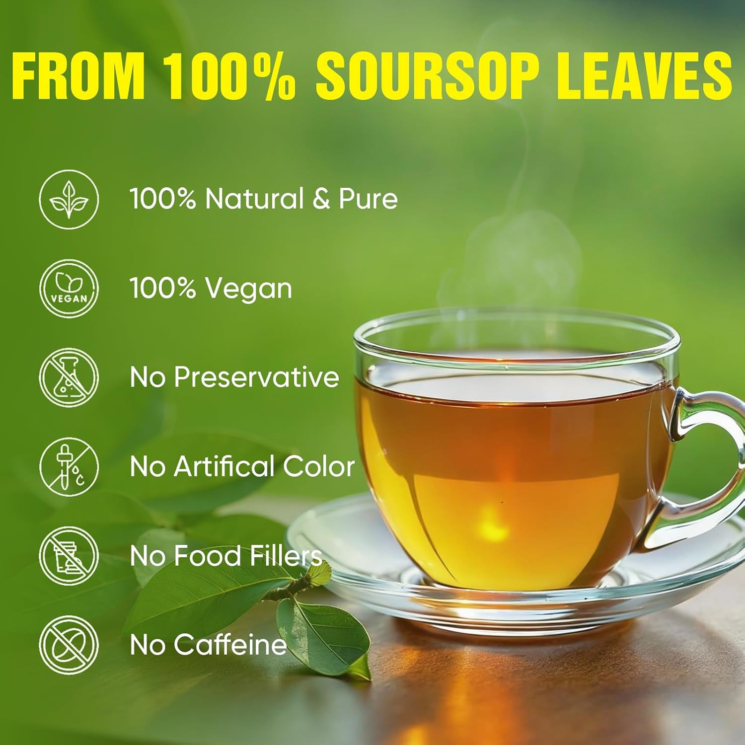 Soursop Tea Bags, 60 Packs 100% Natural Soursop Leaves (Hojas De Guanabana), Sug