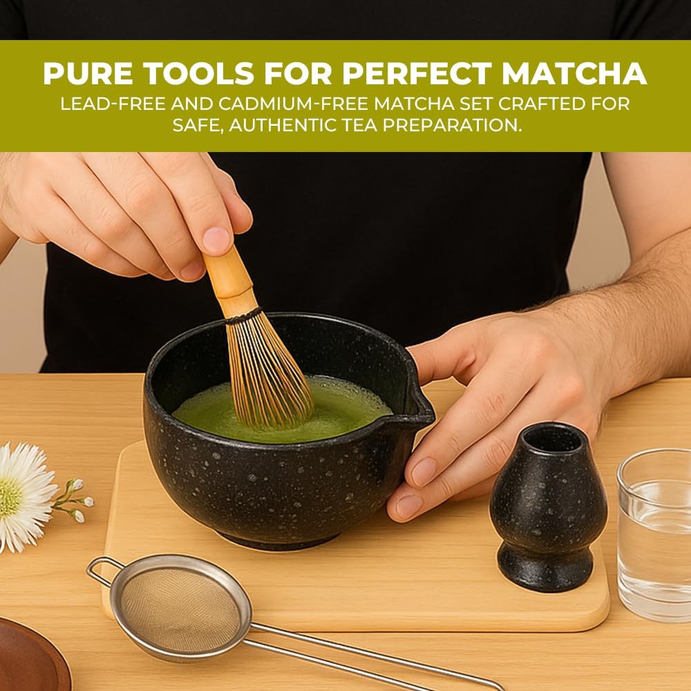 10 Piece Matcha Tea Set – Ceramic Bowl with Spout, Whisk & Holder, Scoop & Re…